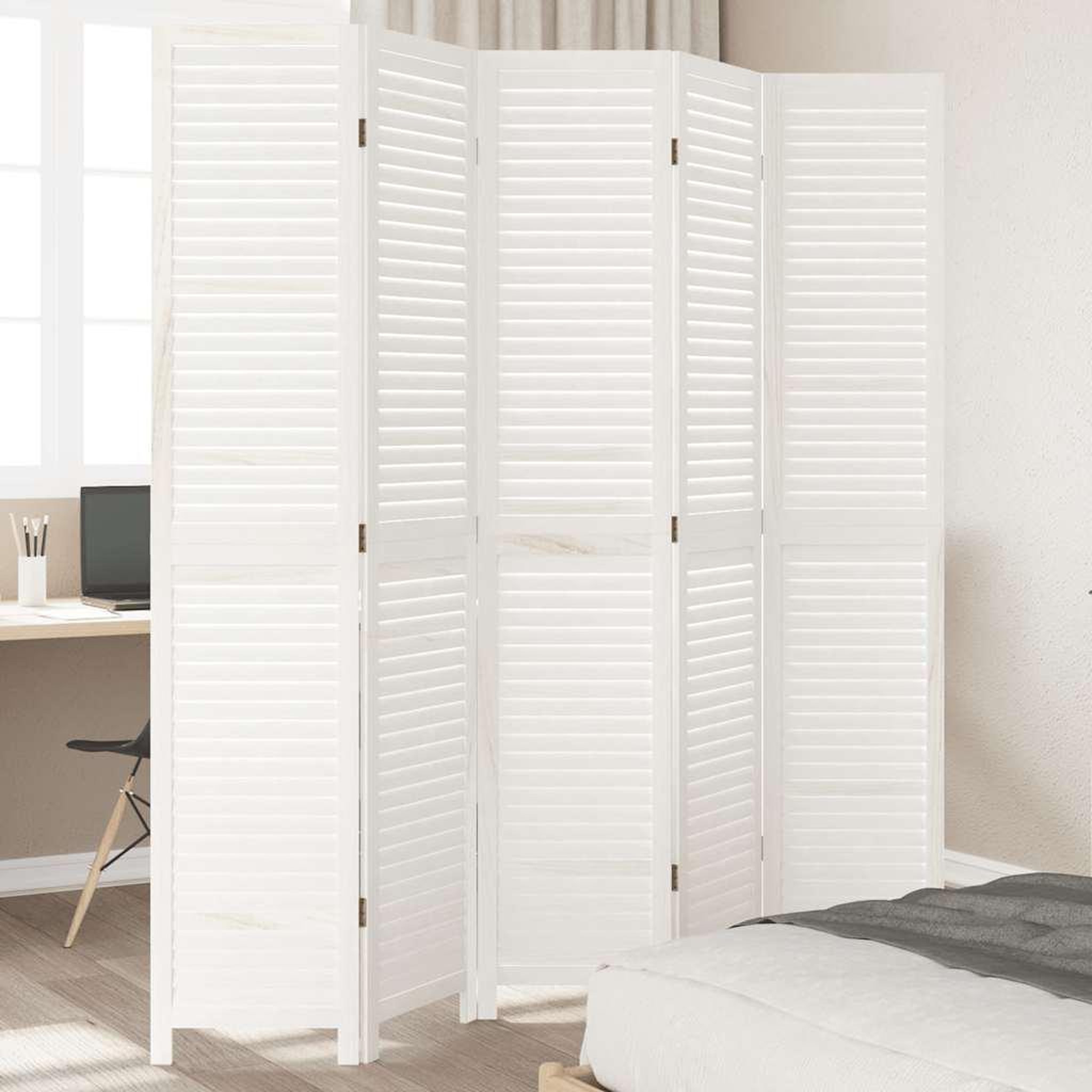 VIDAXL Cloison de separation 5 panneaux blanc bois de paulownia massif