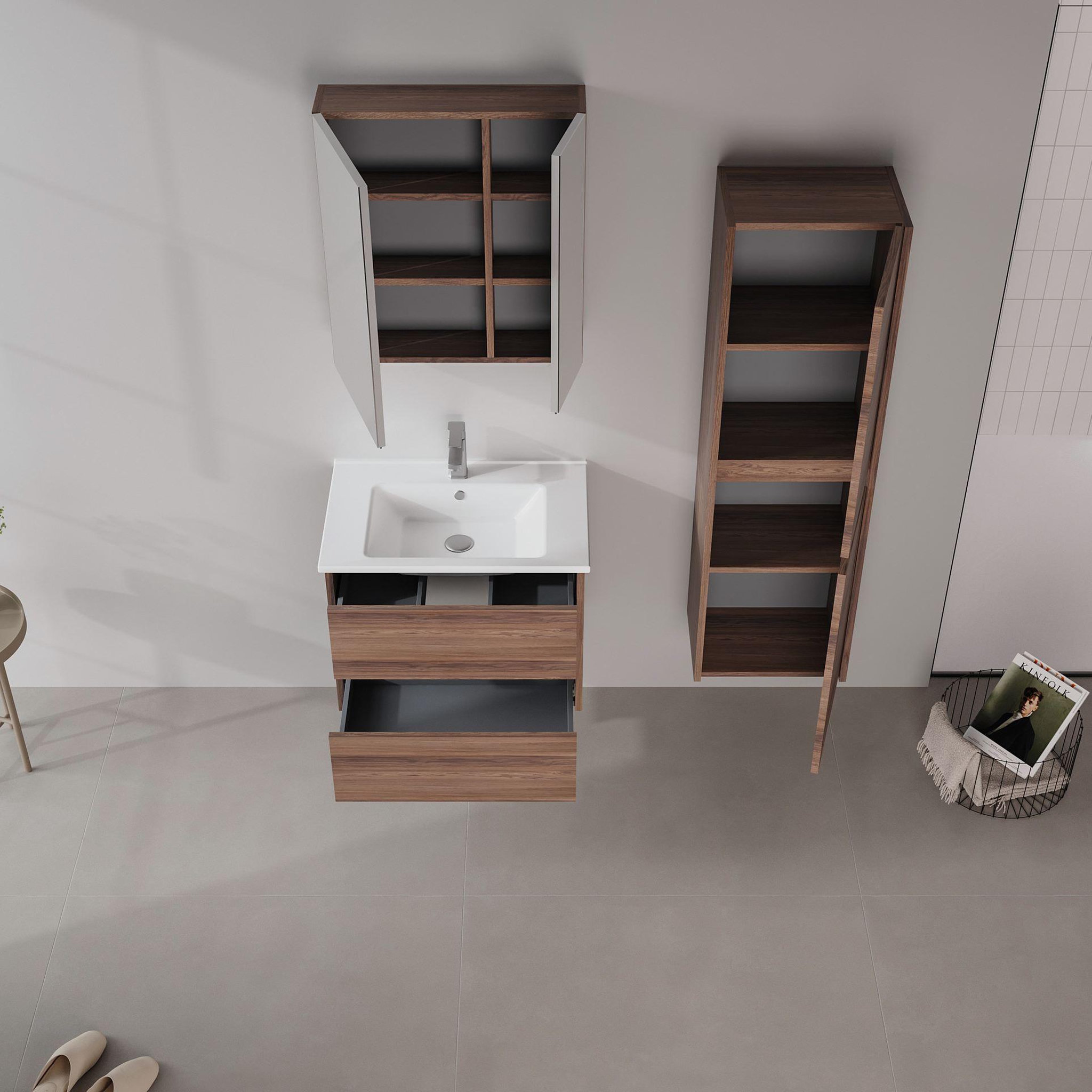 Voir la diapositive 3 : Habitat et Jardin Meuble Salle de Bain avec Miroir  Side 60  - 60 x 16 x 66 cm - Dark Walnut