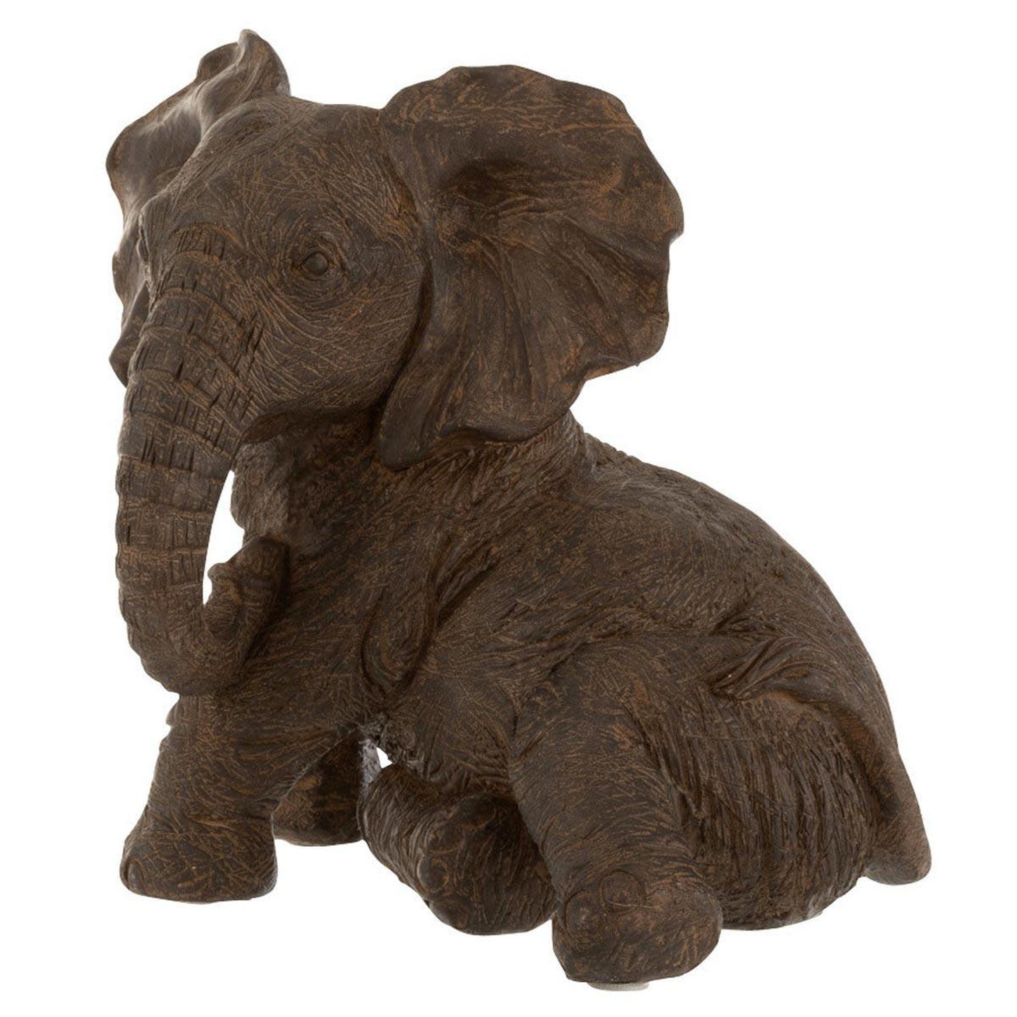 J-LINE Statuette déco  éléphant couché  19cm marron