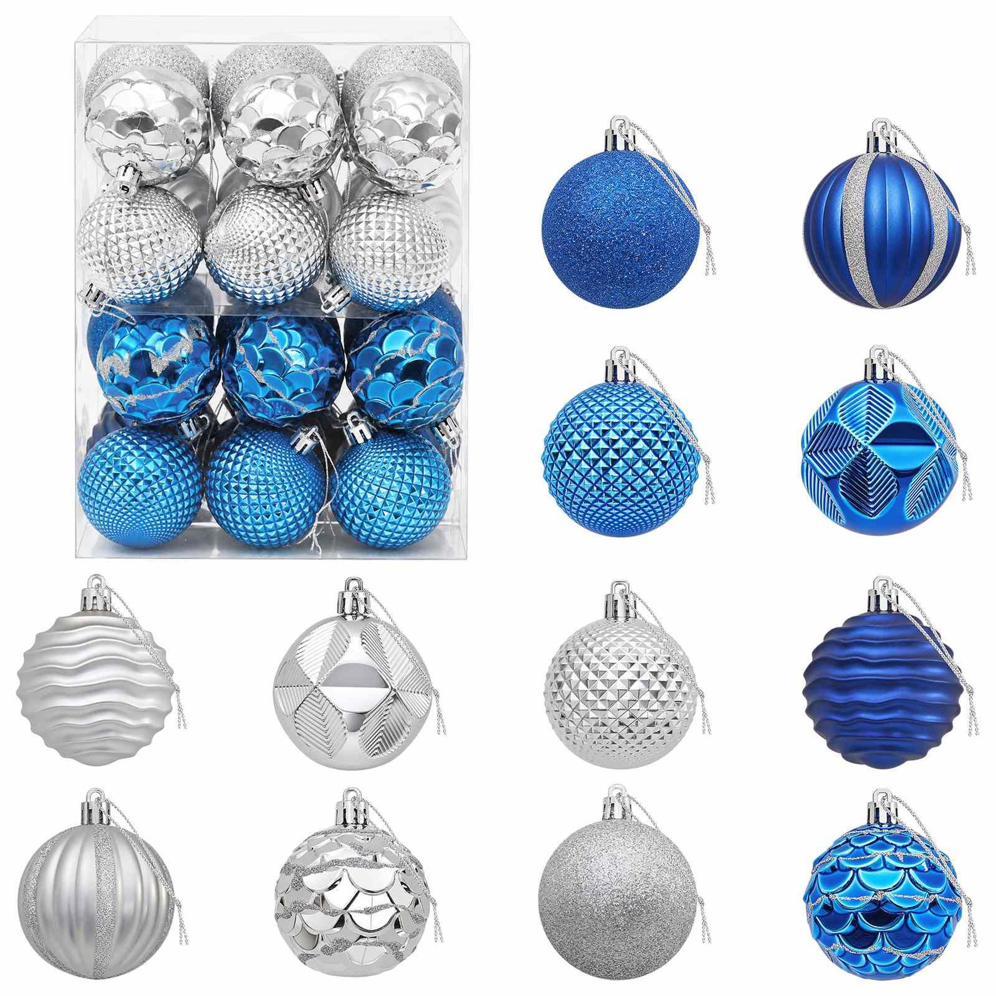 VIDAXL Ensemble de boules de Noël 36 pc Bleu et argente Diam. 6 cm