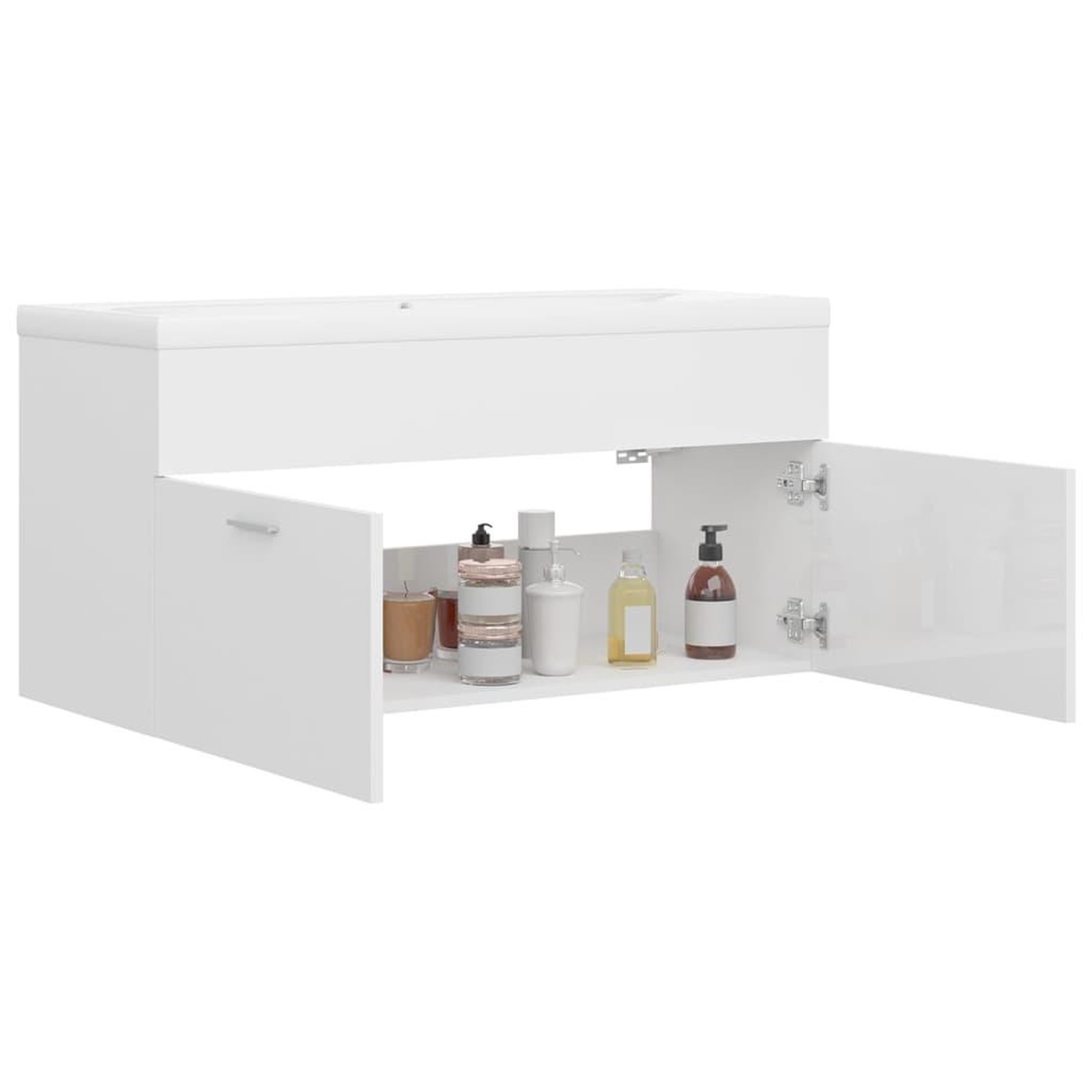 Voir la diapositive 4 : VIDAXL Armoire d'evier avec lavabo integre Blanc brillant Agglomere