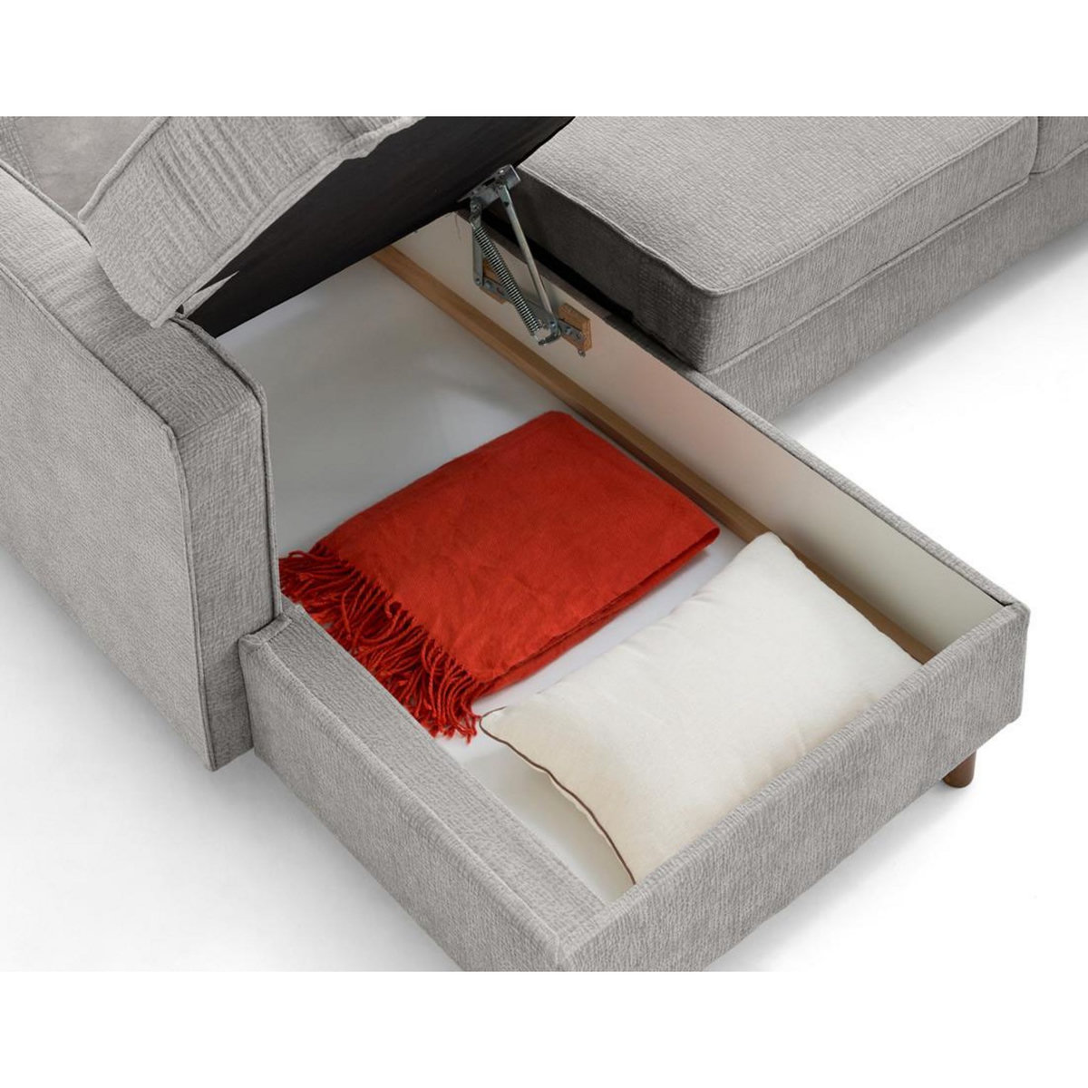 LISA DESIGN Jake - canapé panoramique d'angle droit 7 places convertible avec coffre en tissu velours relief
