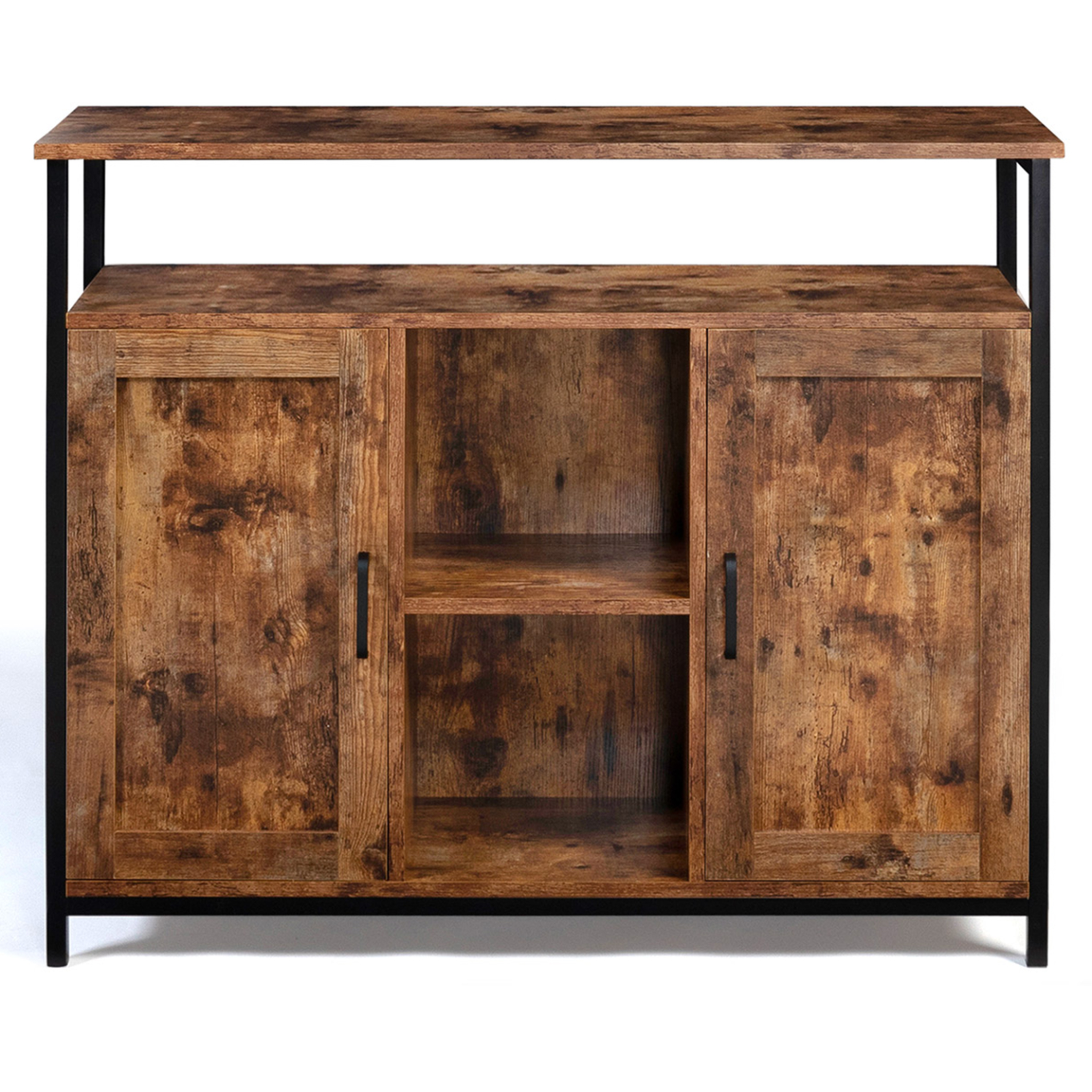 Voir la diapositive 3 : ID MARKET Buffet 100 cm dayton  2 portes avec étagères effet vieilli design industriel