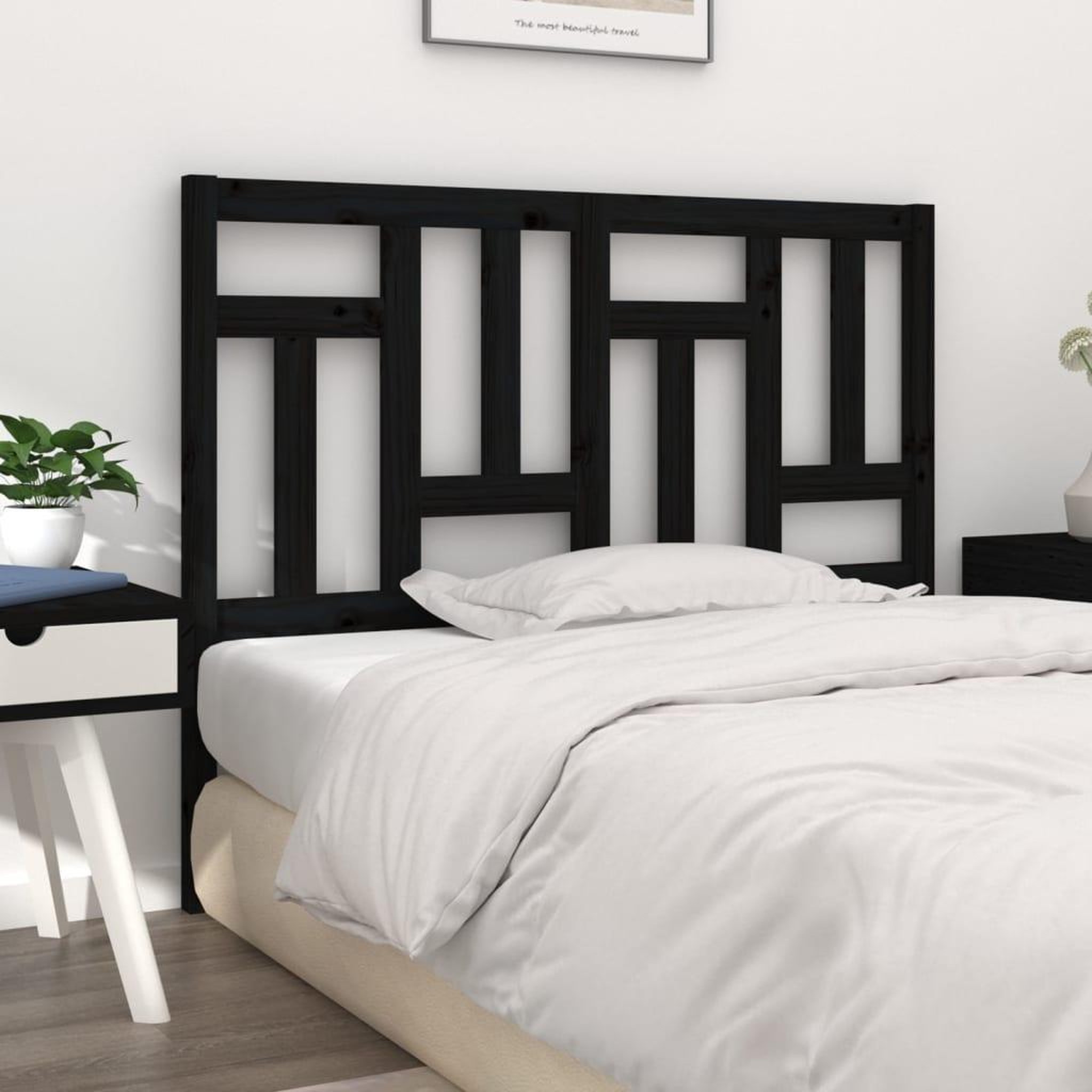 Voir la diapositive 4 : VIDAXL Tete de lit Noir 205,5x4x100 cm Bois massif de pin