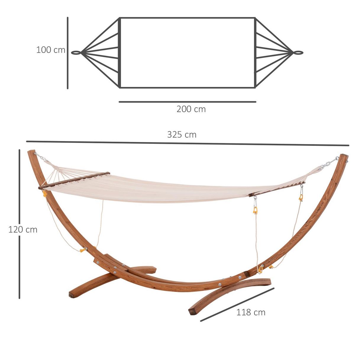 OUTSUNNY Hamac avec support bois lasuré hamac sur pied 4 cordes de sécurité charge max. 120 Kg coton blanc