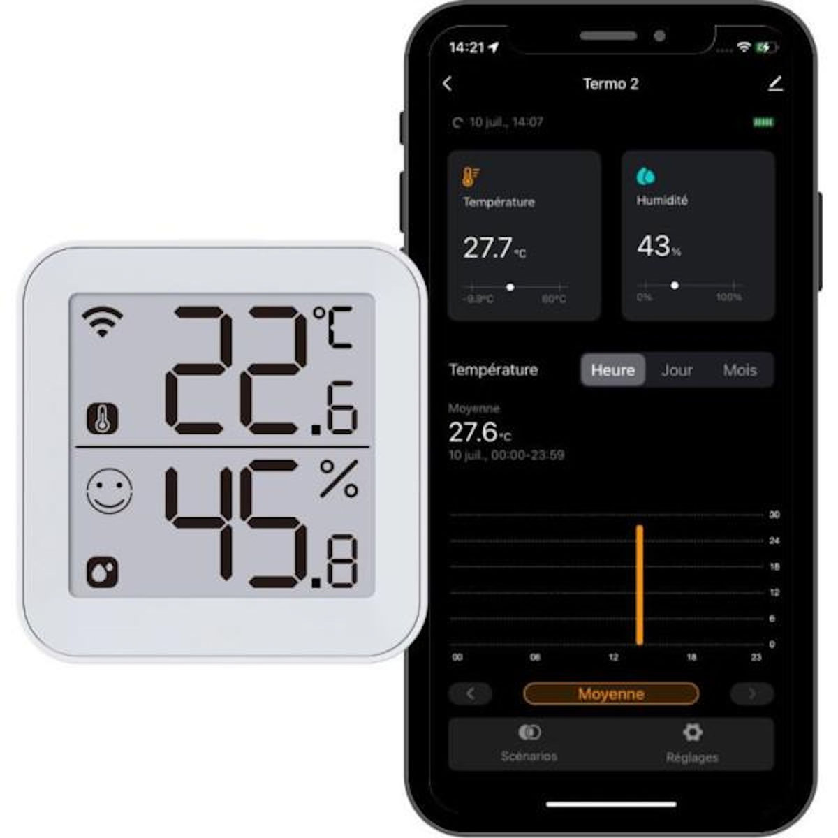 KONYKS Thermometre et Hygrometre - KONYKS - Termo 2 - Intérieur - Détecteur de température + humidité - Wifi - Grand écran - Blanc