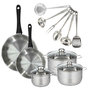 Voir la diapositive 1 : Fackelmann Set 2 poêles 24 28 cm, 3 faitouts 16, 20 et 24 cm en inox et 6 ustensiles inox Fackelmann Geneva