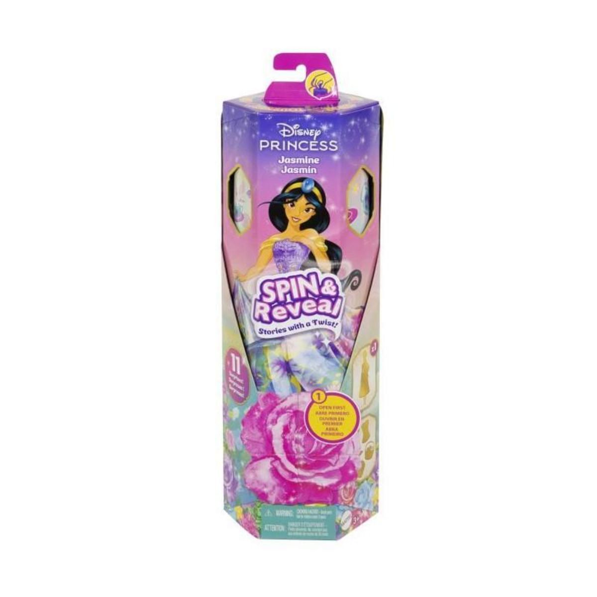 DISNEY PRINCESS Disney-Spin & Reveal-Poupée Jasmine avec accessoires et 11 surprises HXC23