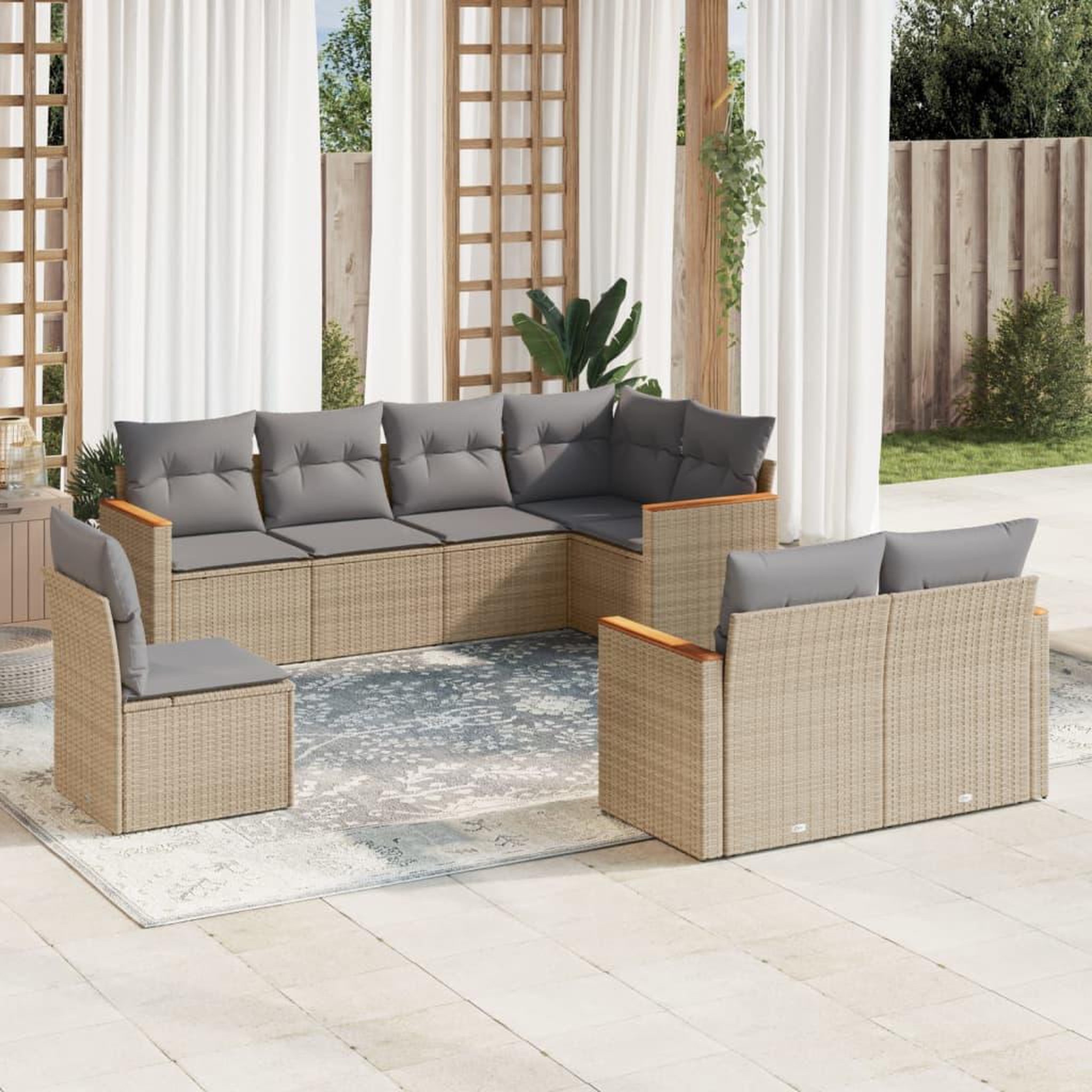 VIDAXL Salon de jardin avec coussins 8pcs melange beige resine tressee