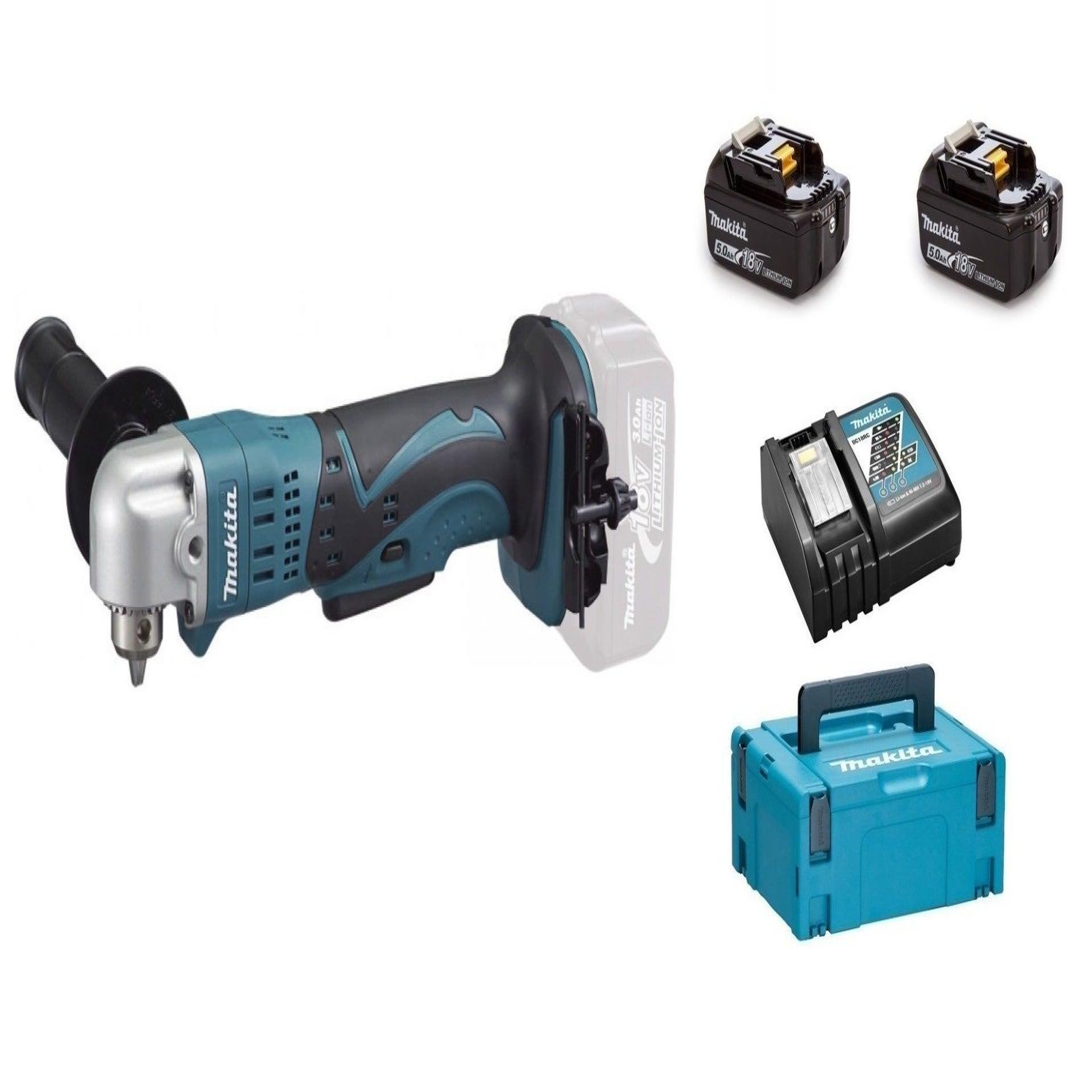 MAKITA Perceuse visseuse d'angle 18 v li-ion 5 ah ø 10 mm à clé