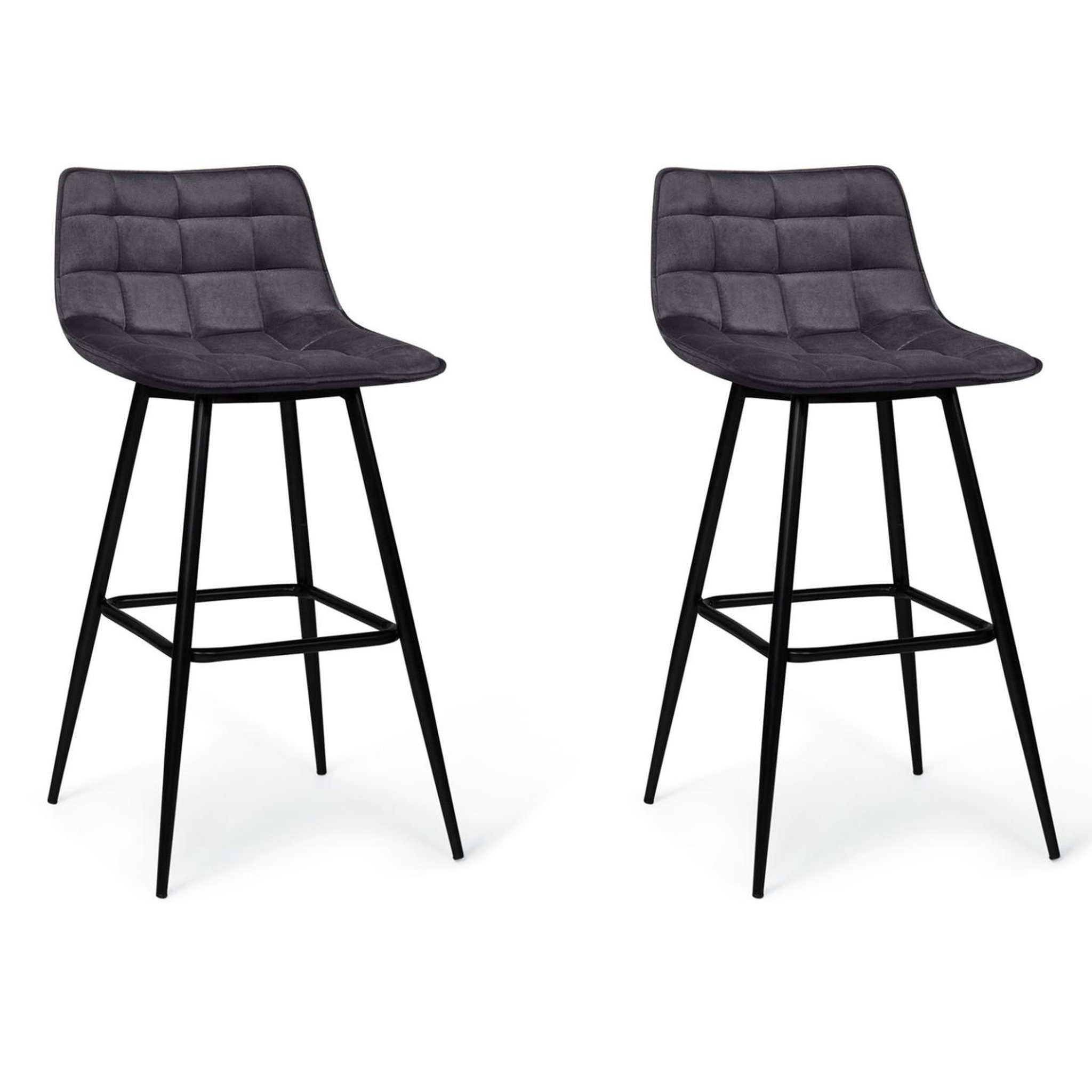 ID MARKET Lot de 2 tabourets de bar mady en velours gris foncé