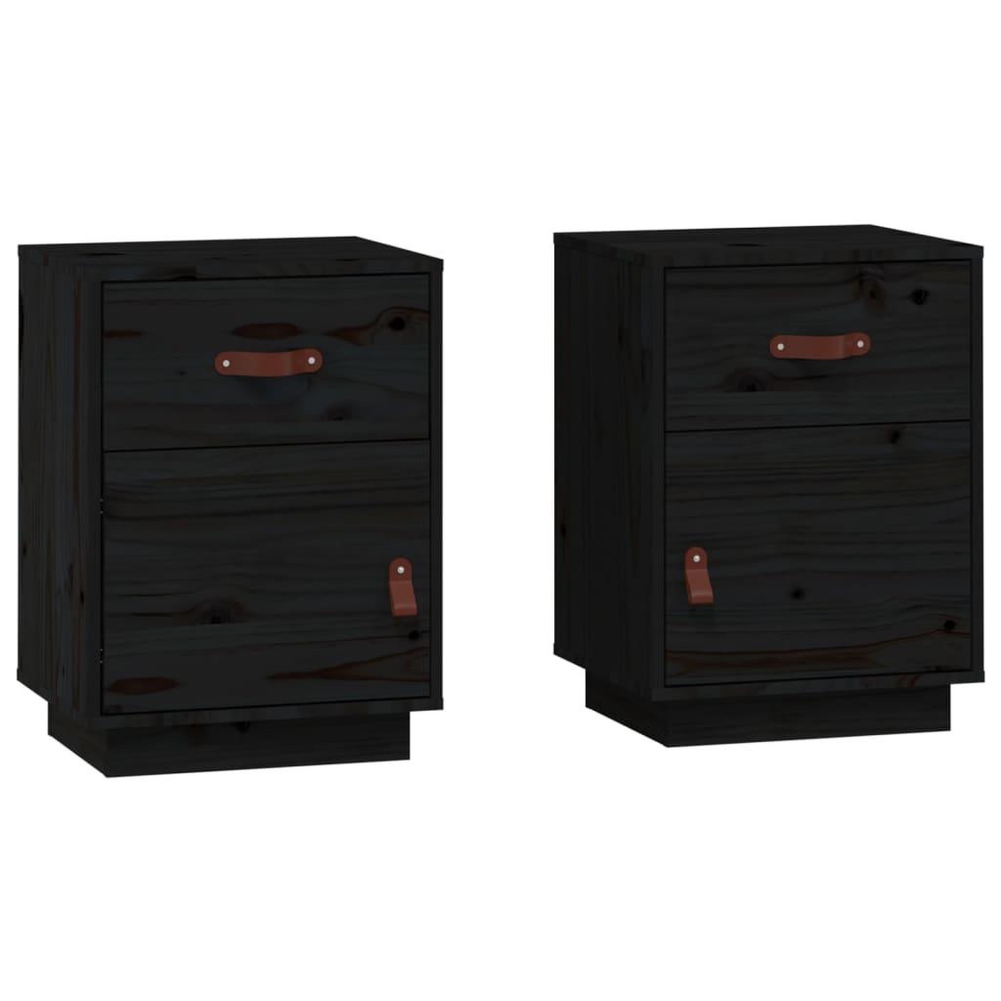Voir la diapositive 2 : VIDAXL Tables de chevet 2 pcs Noir 40x34x55 cm Bois de pin massif
