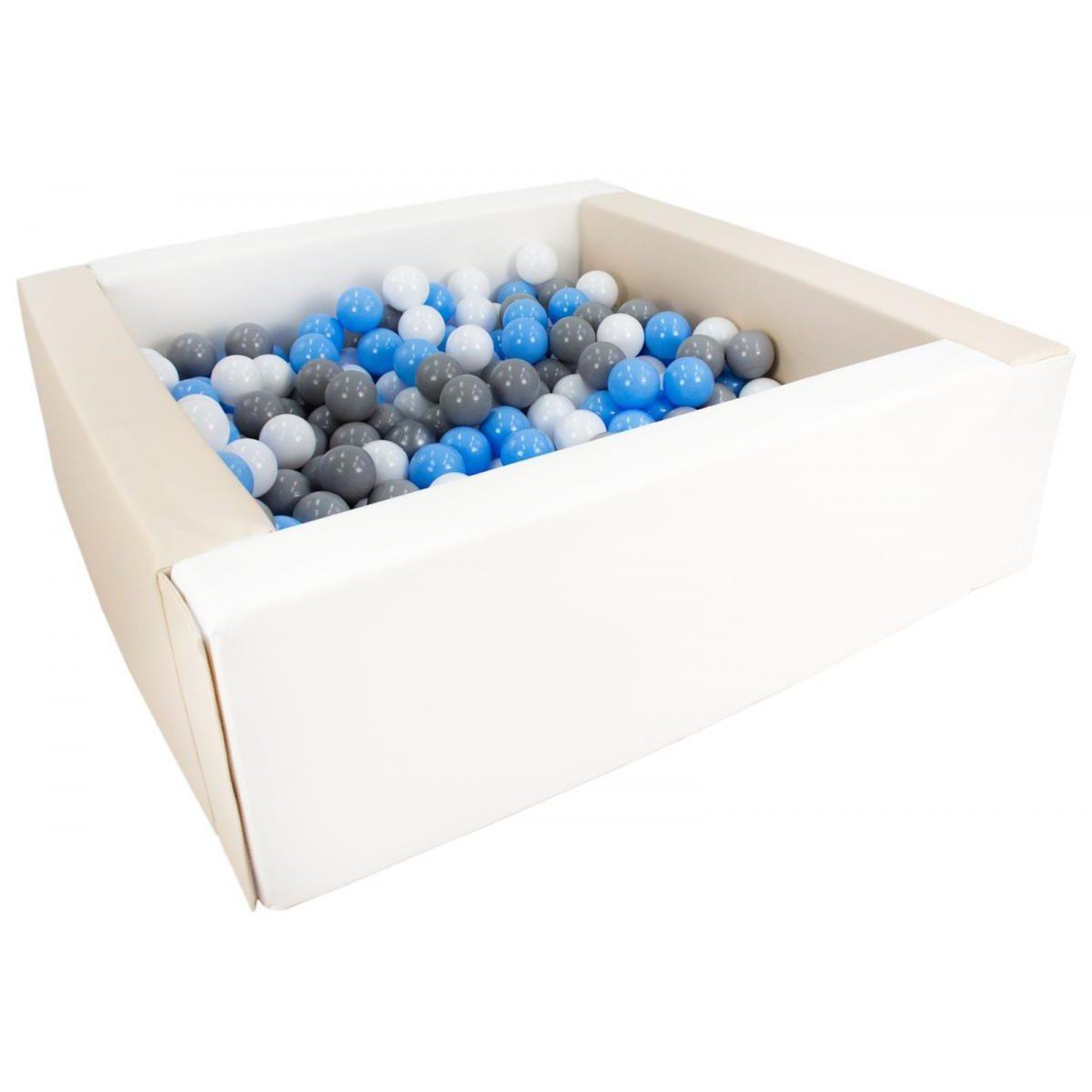 VELINDA Piscine à balles carrée avec 300 balles - blanc, cappuccino/blanc, bleu clair, gris