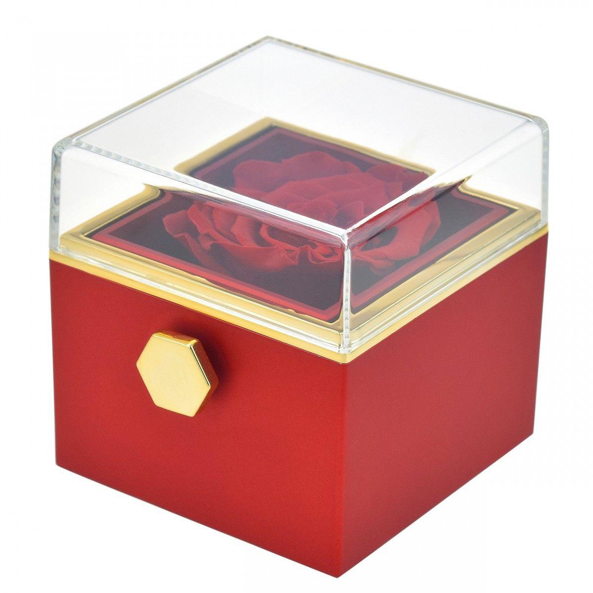 SC CRYSTAL Boite à bijoux surprise décorée d'une rose éternelle - stabilisée rouge