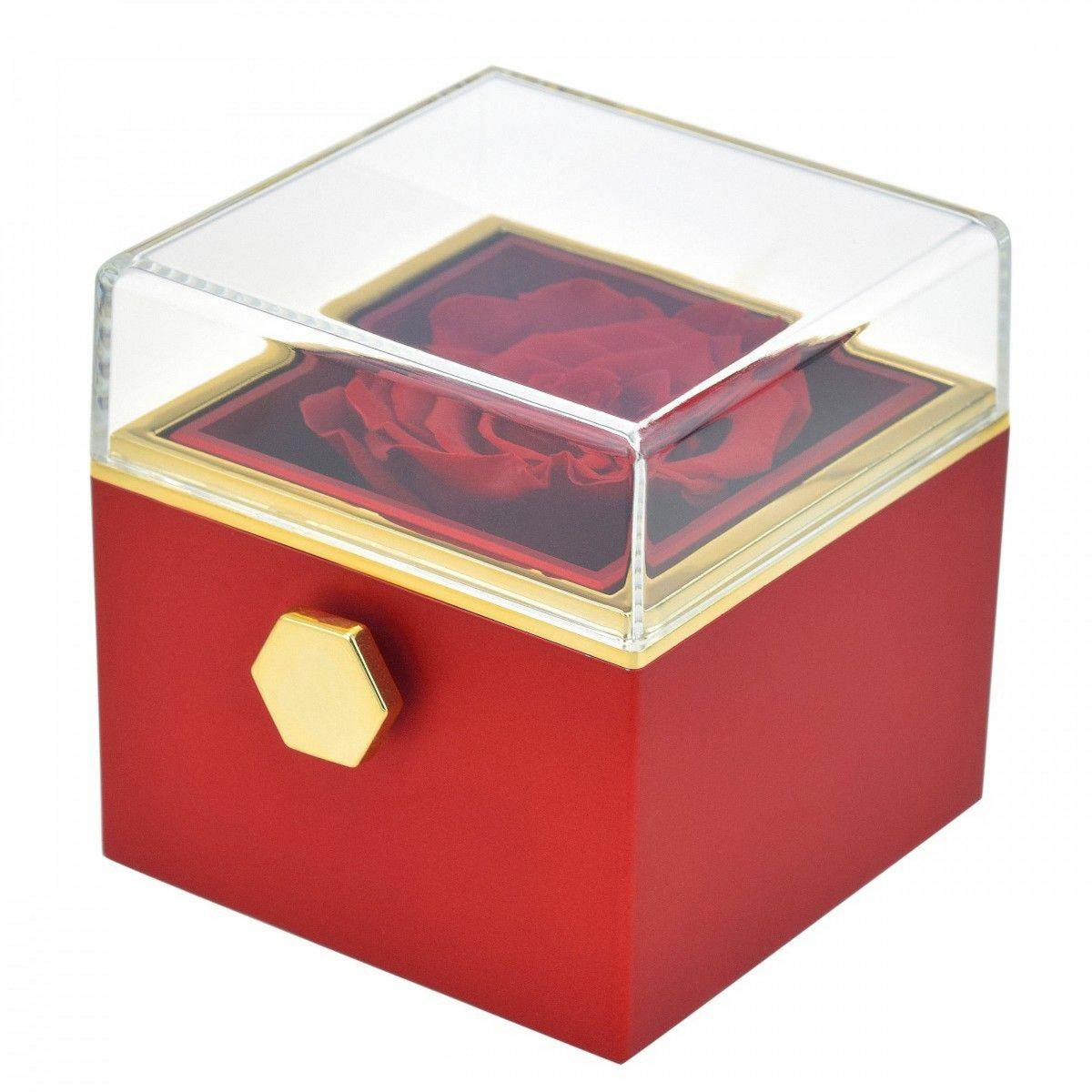 SC CRYSTAL Boite à bijoux surprise décorée d'une rose éternelle - stabilisée rouge