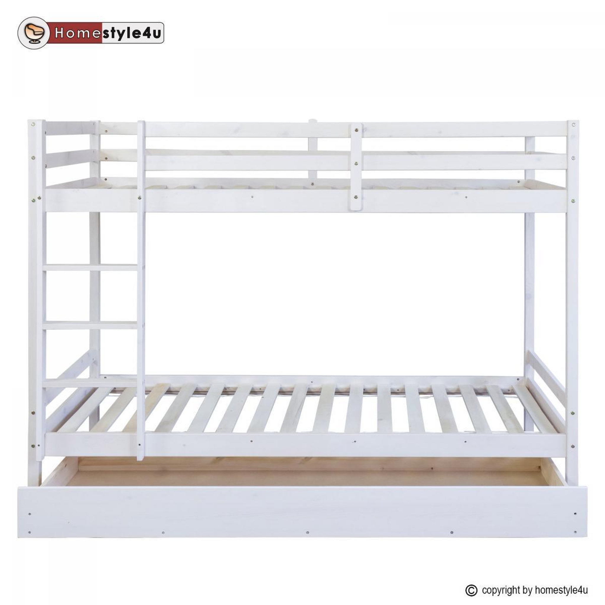 HomeStyle4U Lits superposés simple blancs 90x200cm avec tiroir de rangement