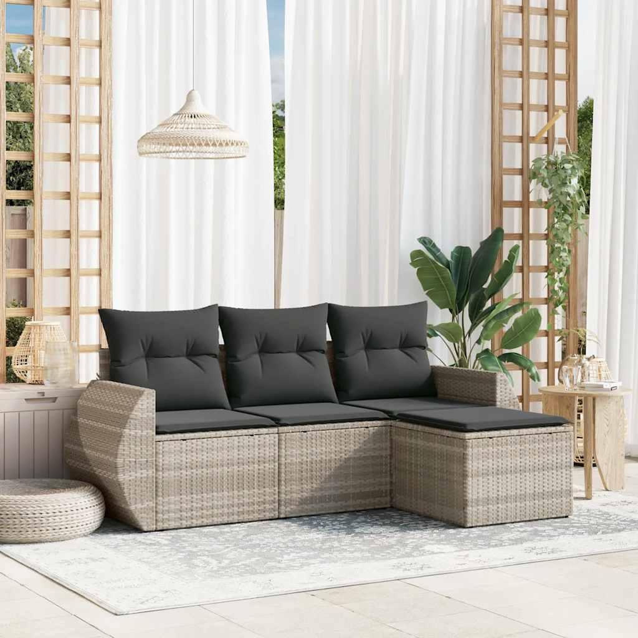 VIDAXL Salon de jardin 4 pcs avec coussins gris clair resine tressee