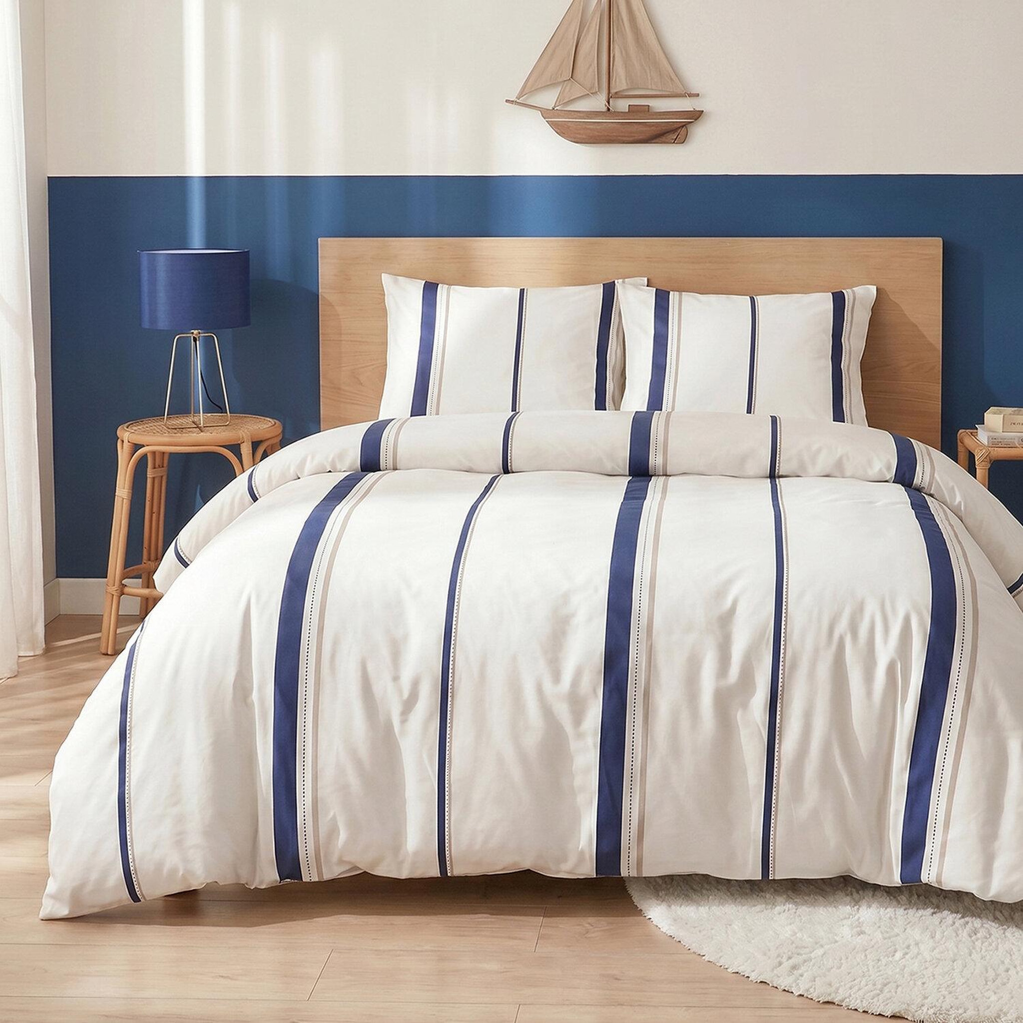 ATELIER DU COTON Parure housse de couette en coton 57 fils lord. Coloris disponibles : Beige