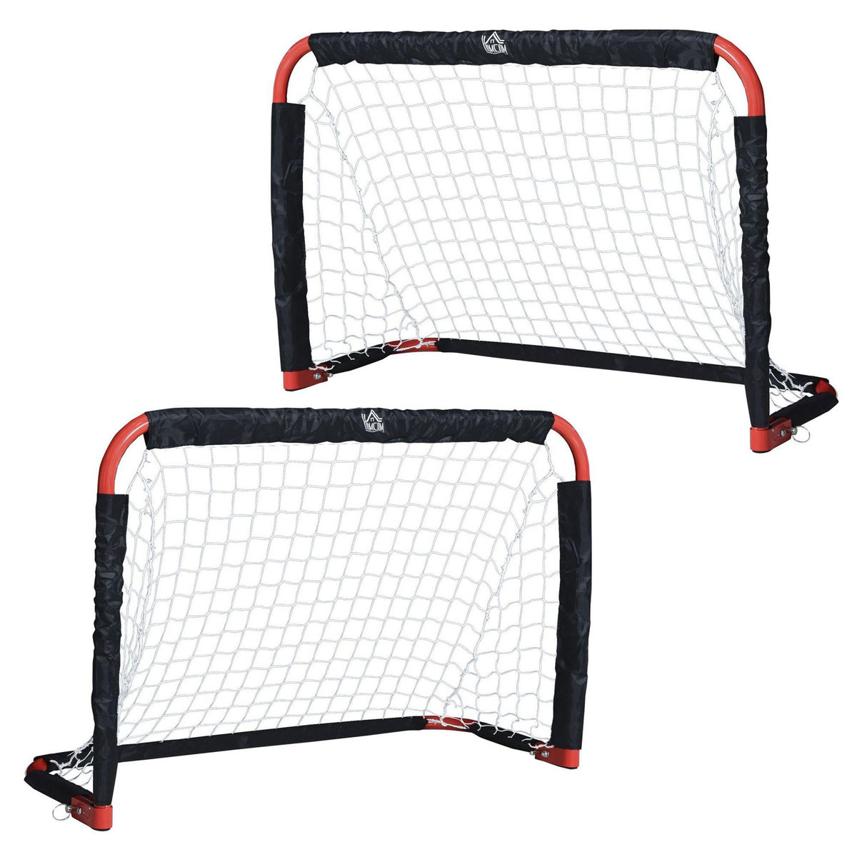 HOMCOM Set de 2 mini cages de football pliables avec filet - dim. 90L x 36l x 60H cm - métal époxy rouge oxford noir