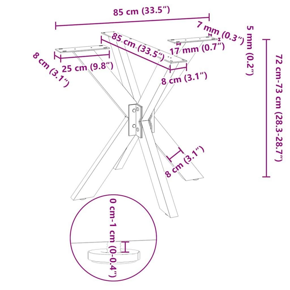 VIDAXL Pied de table a manger forme d'araignee blanc 85x85x(72-73) cm