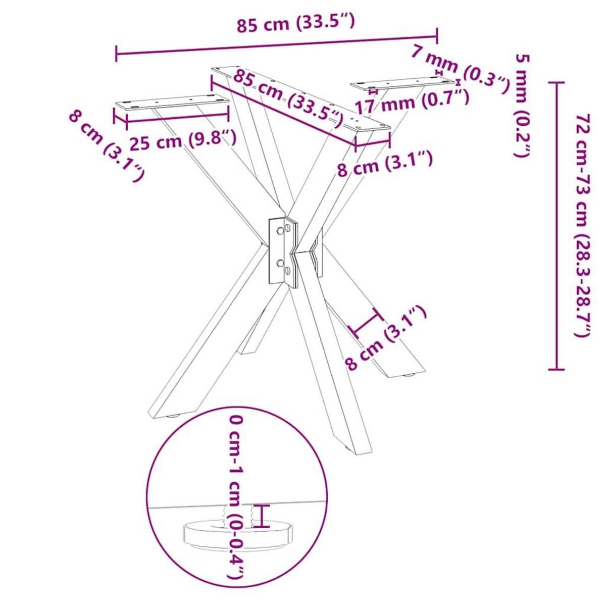 VIDAXL Pied de table a manger forme d'araignee blanc 85x85x(72-73) cm