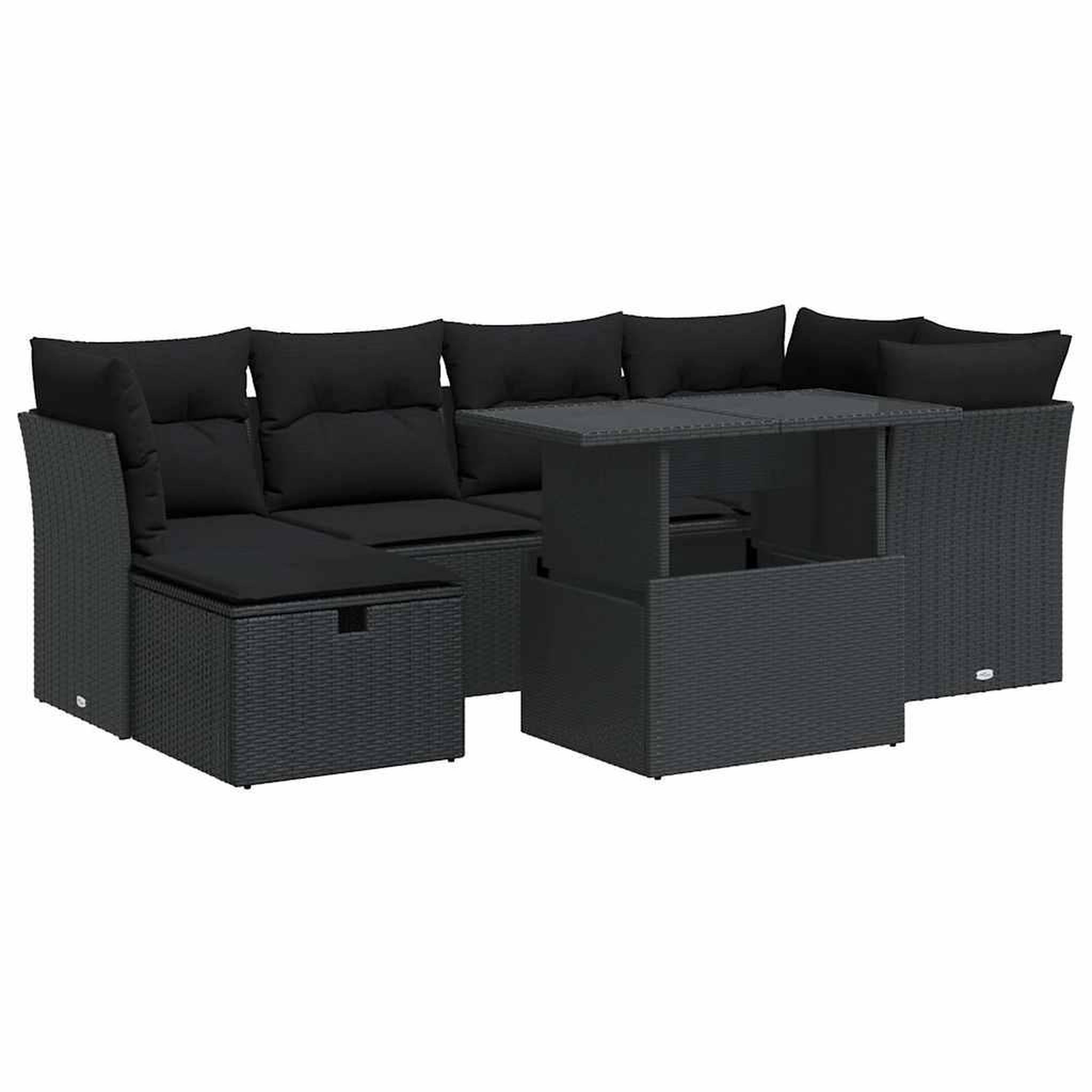 Voir la diapositive 2 : VIDAXL Salon de jardin 7 pcs avec coussins noir resine tressee