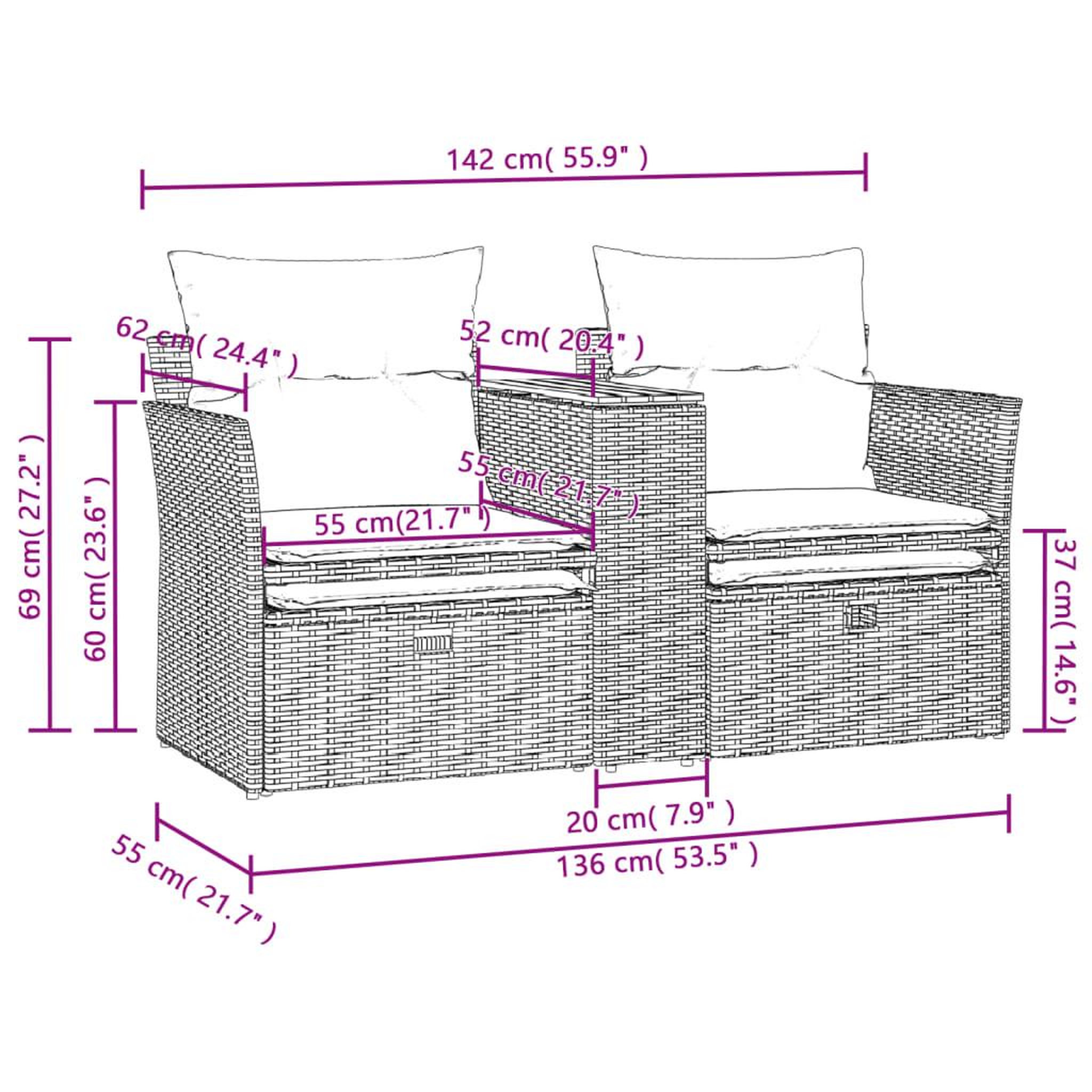 Voir la diapositive 6 : VIDAXL Canape de jardin 2 places avec tabourets beige resine tressee
