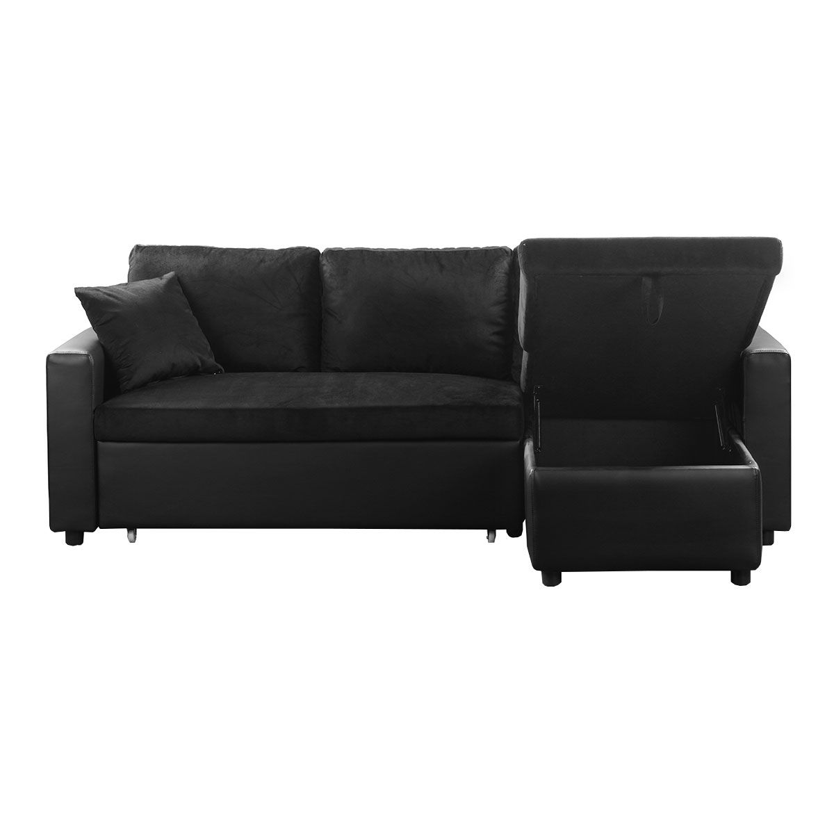  Canapé d'angle 3 places réversible et convertible MATHILDE coloris noir 