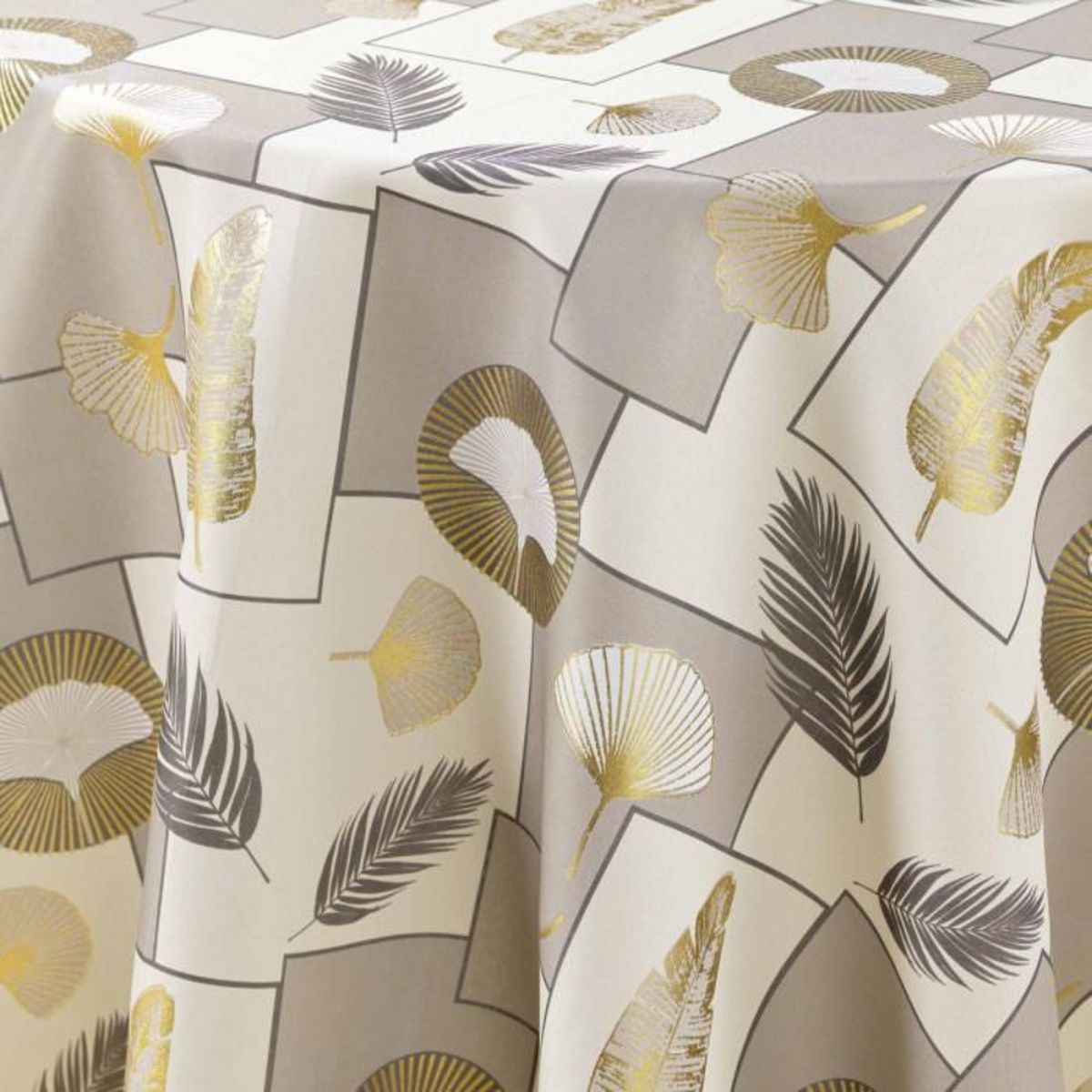 Paris Prix Nappe Ronde Antitache Imprimé  Natane  180cm Naturel