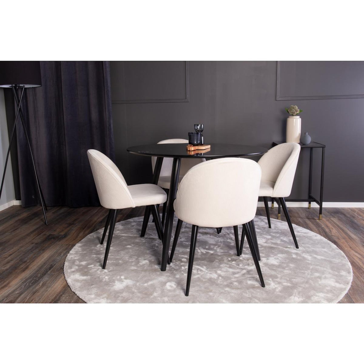 Paris Prix Ensemble Table à Manger & 4 Chaises  Plaza I & Velvet  100cm Noir & Crème