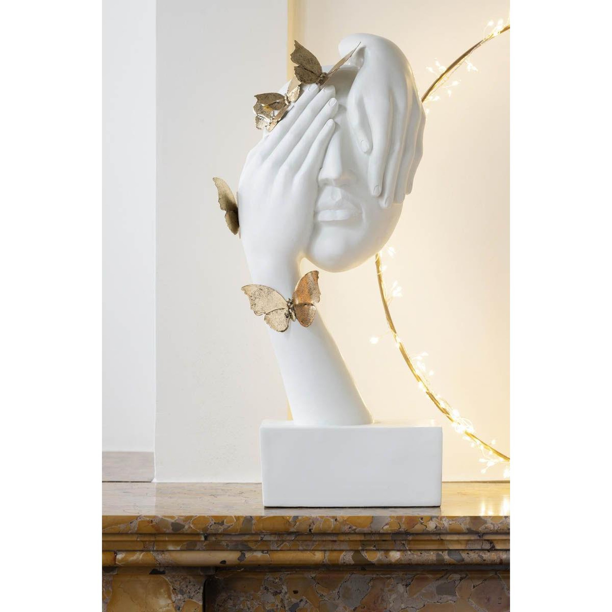 Voir la diapositive 2 : J-LINE Statuette déco visage  papillons  54cm blanc