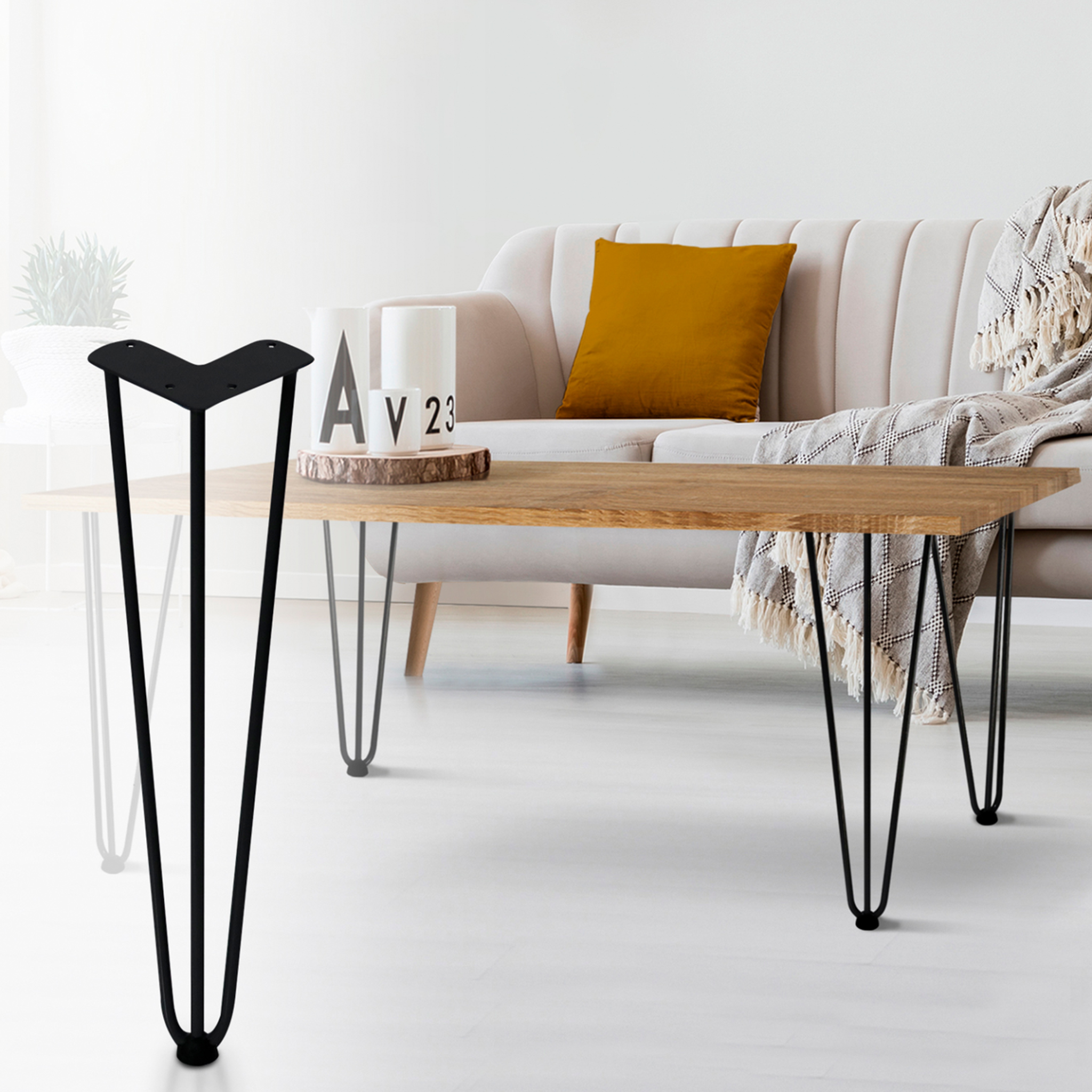 Voir la diapositive 2 : ID MARKET Lot de 4 pieds épingle 40,5 cm pour table noir design industriel