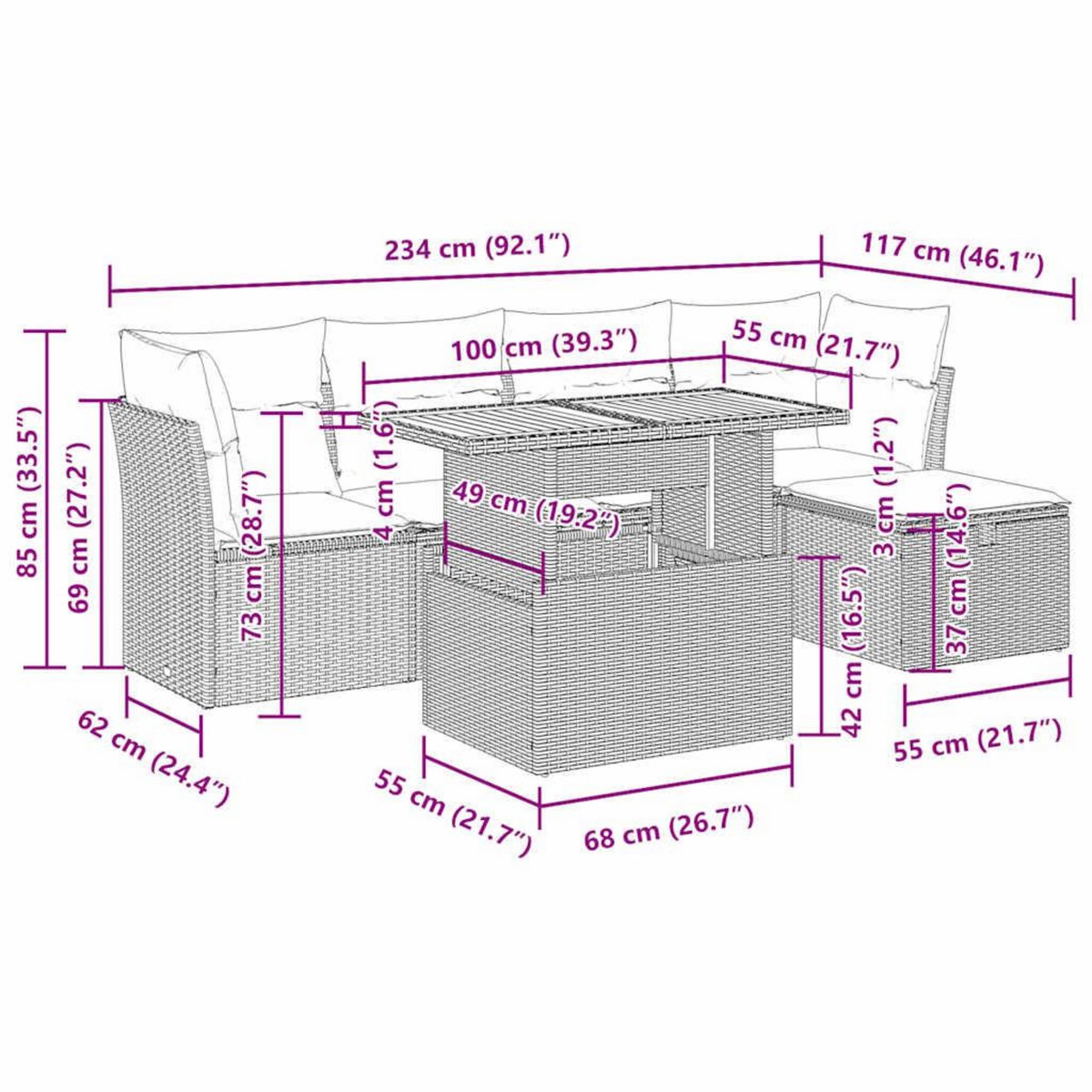 VIDAXL Salon de jardin avec coussins 6 pcs gris resine tressee acacia
