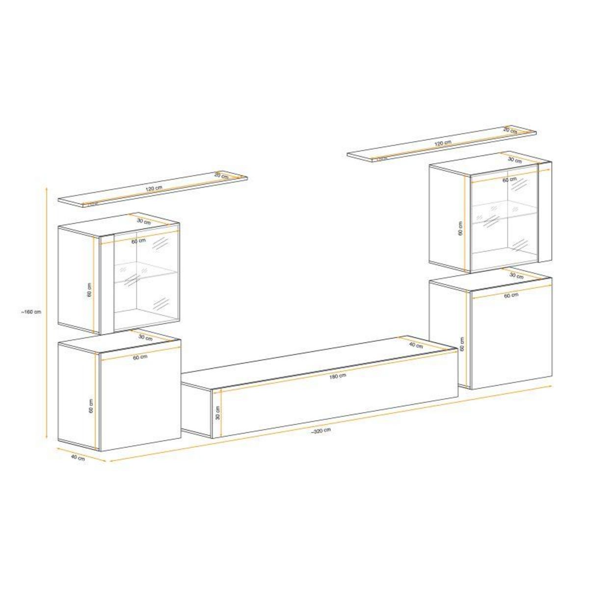 Paris Prix Meuble TV Mural Design  Switch XIV  320cm Blanc & Gris