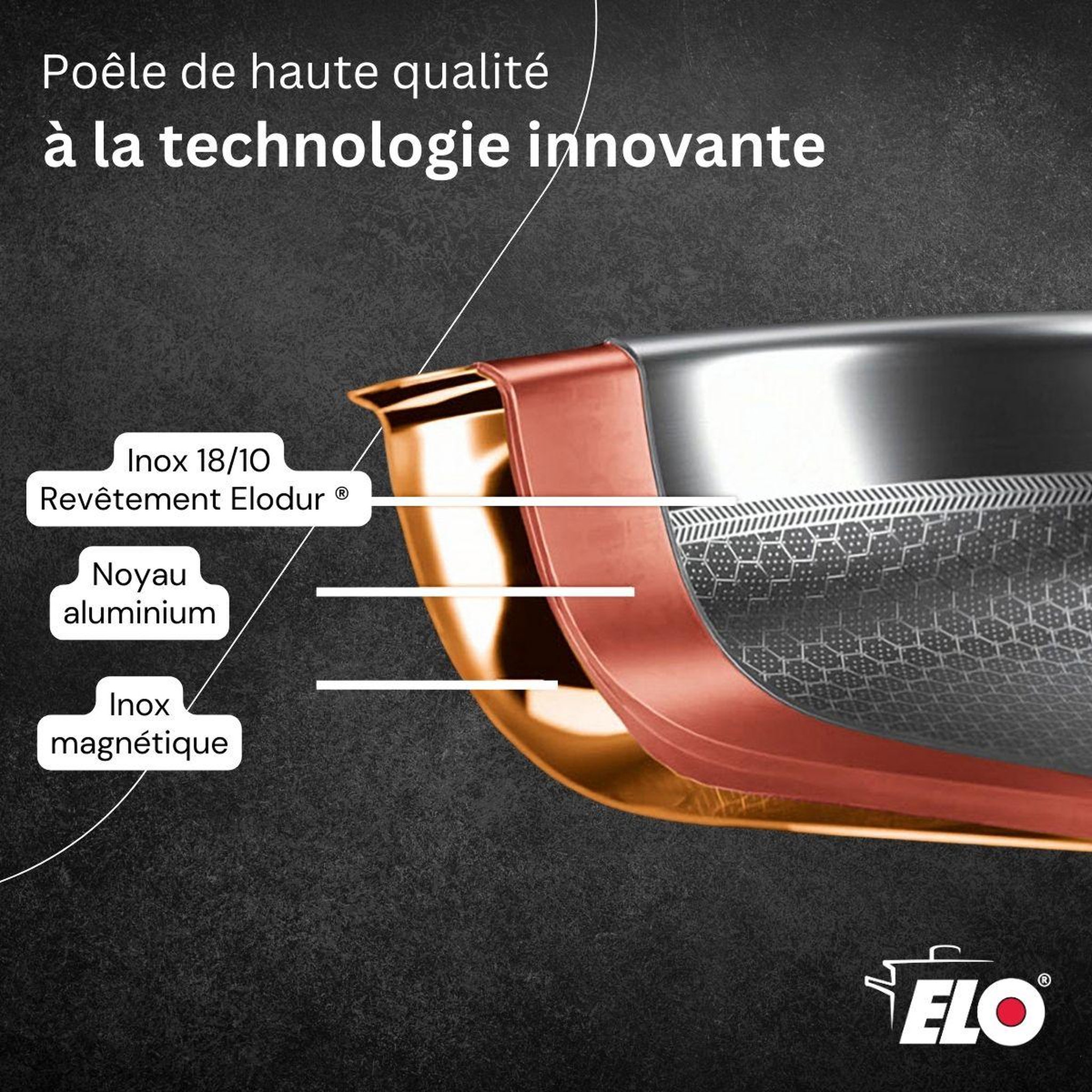 Voir la diapositive 4 : ELO Lot de 2 poêles 24/28 cm et 3 faitouts 12/14/20 cm elo relief evolution