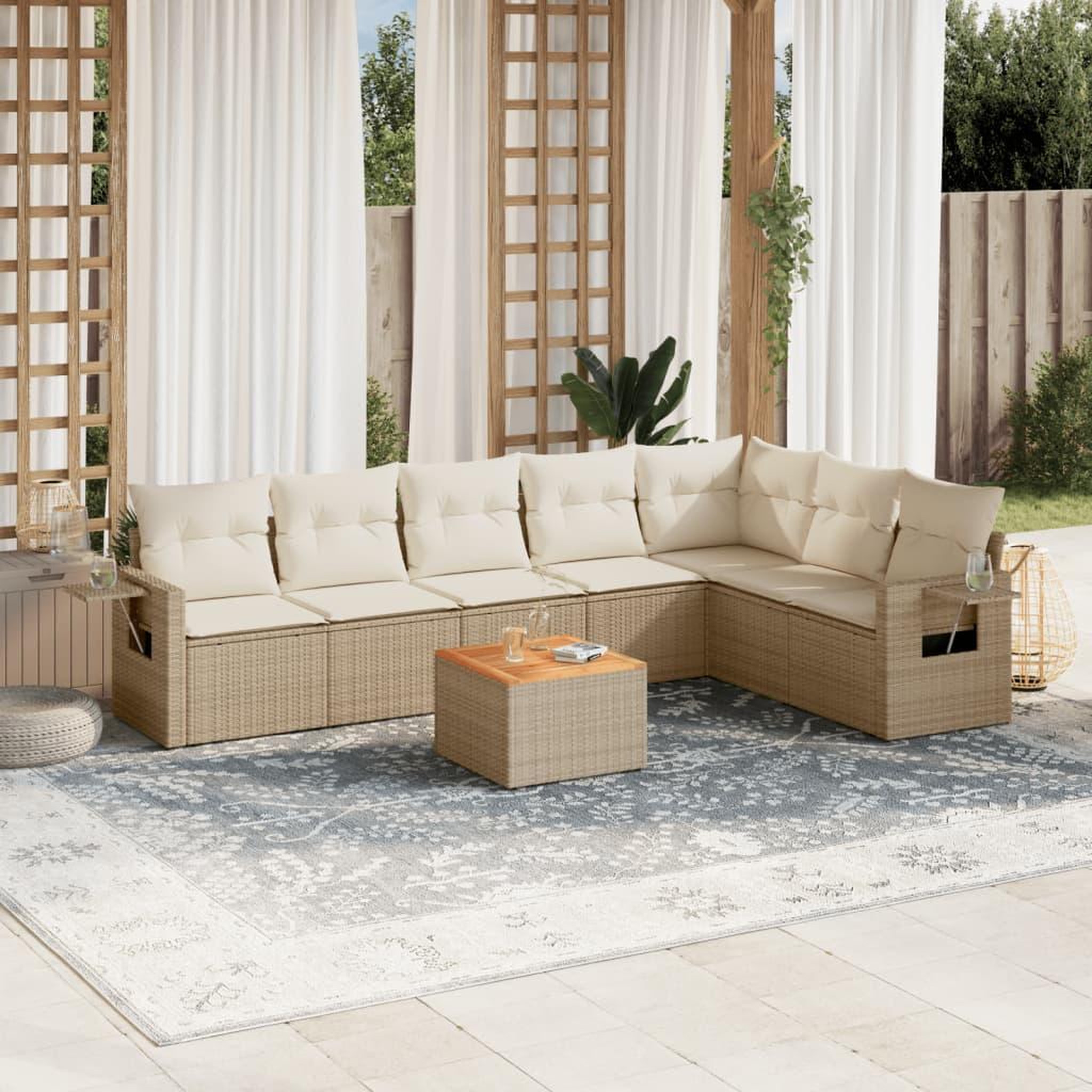 VIDAXL Salon de jardin avec coussins 8 pcs beige resine tressee