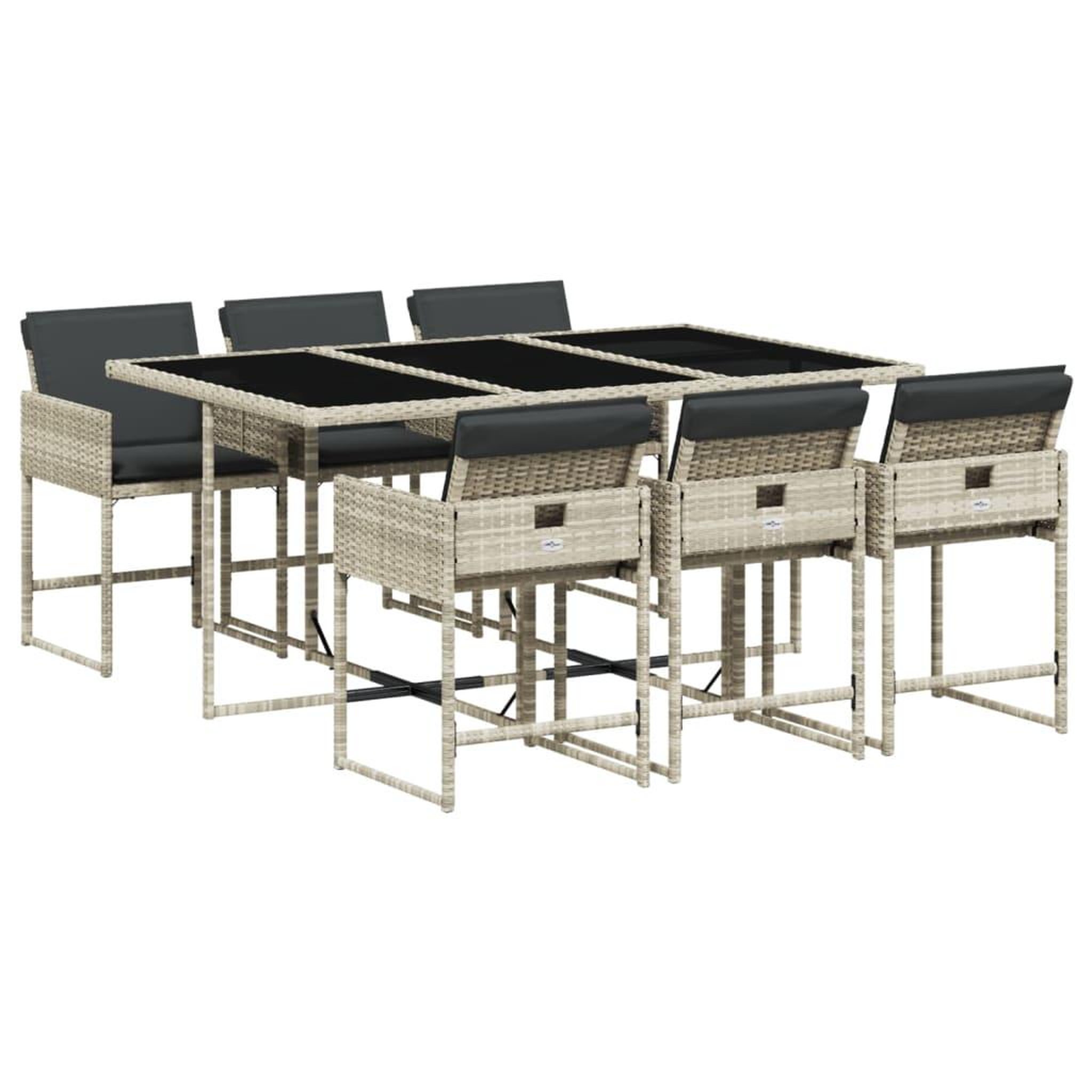 Voir la diapositive 2 : VIDAXL Ensemble a manger de jardin et coussins 7 pcs gris clair rotin