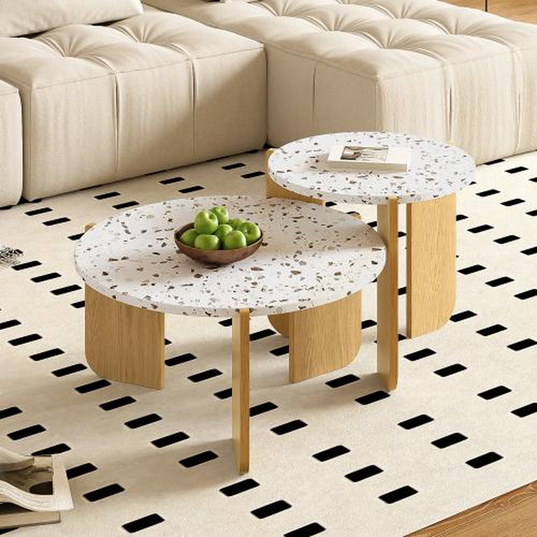 Voir la diapositive 2 : MERAX Lot de 2 tables basses gigognes rectangulaire naturel - 70x70 cm mdf