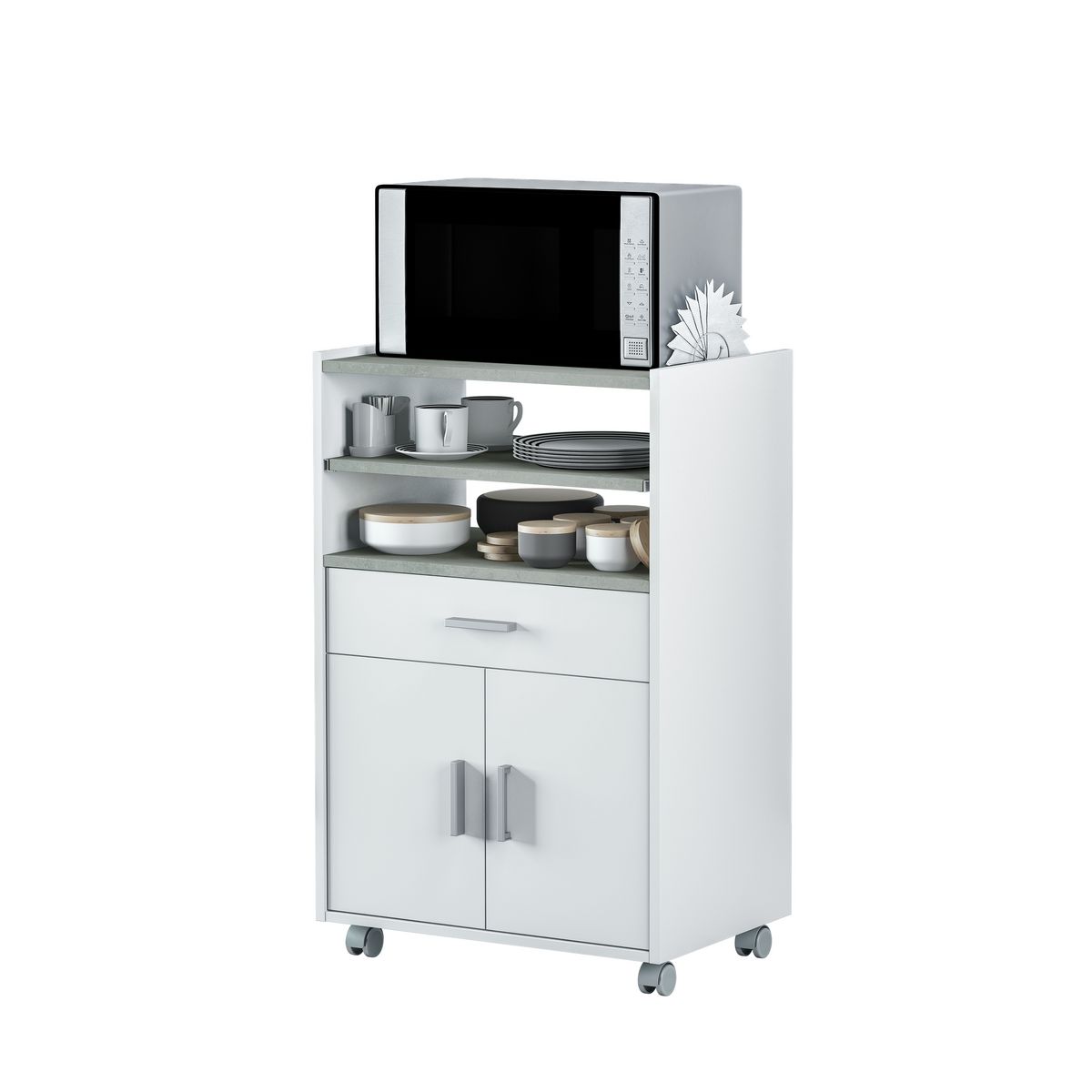Desserte micro ondes 2 portes 1 tiroir L 59 cm x H 92cm CALI