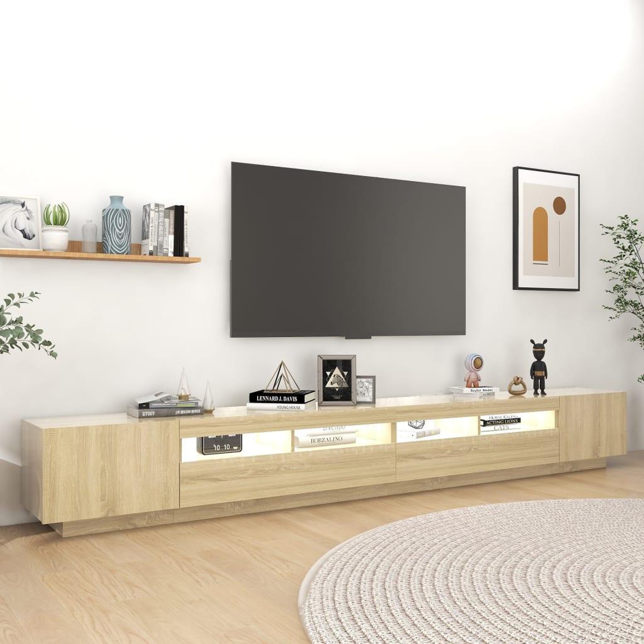 Voir la diapositive 3 : VIDAXL Meuble TV avec lumieres LED Chene sonoma 300x35x40 cm