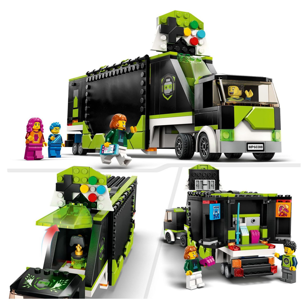 LEGO City 60388 Camion des tournois de jeux vidéos, Jouet de Véhicules eSports, avec Minifigurines pour Gameur