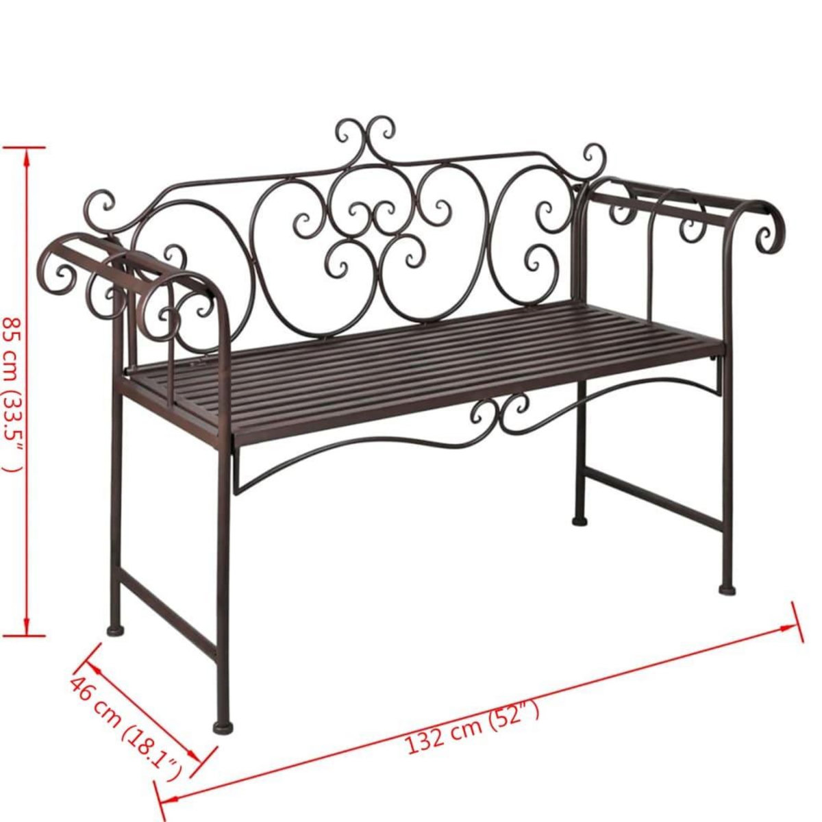 VIDAXL Banc de jardin 132 cm Acier Antique Marron