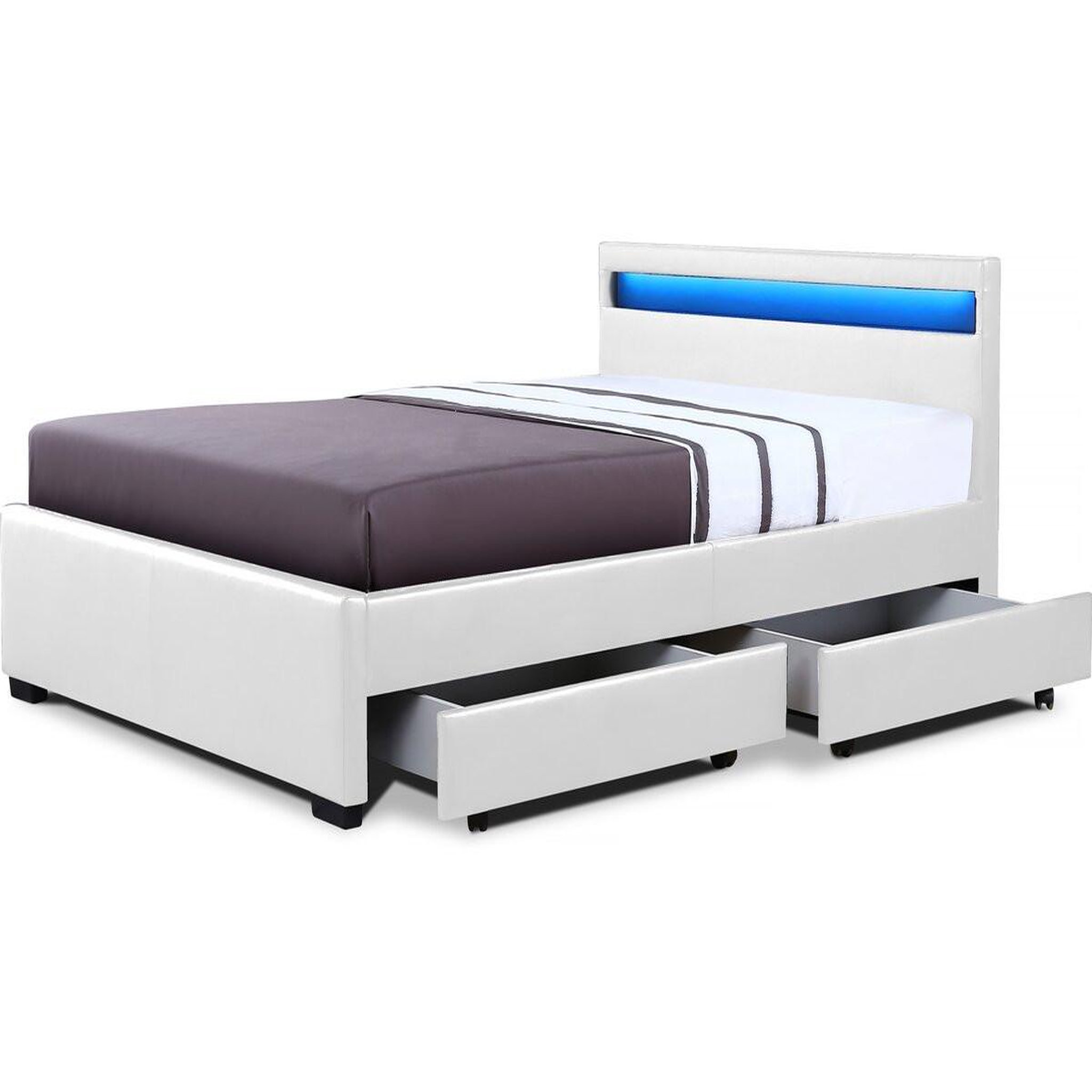 Voir la diapositive 1 : Habitat et Jardin Lit LED avec 4 tiroirs  Nico - 140 × 190 cm - Blanc
