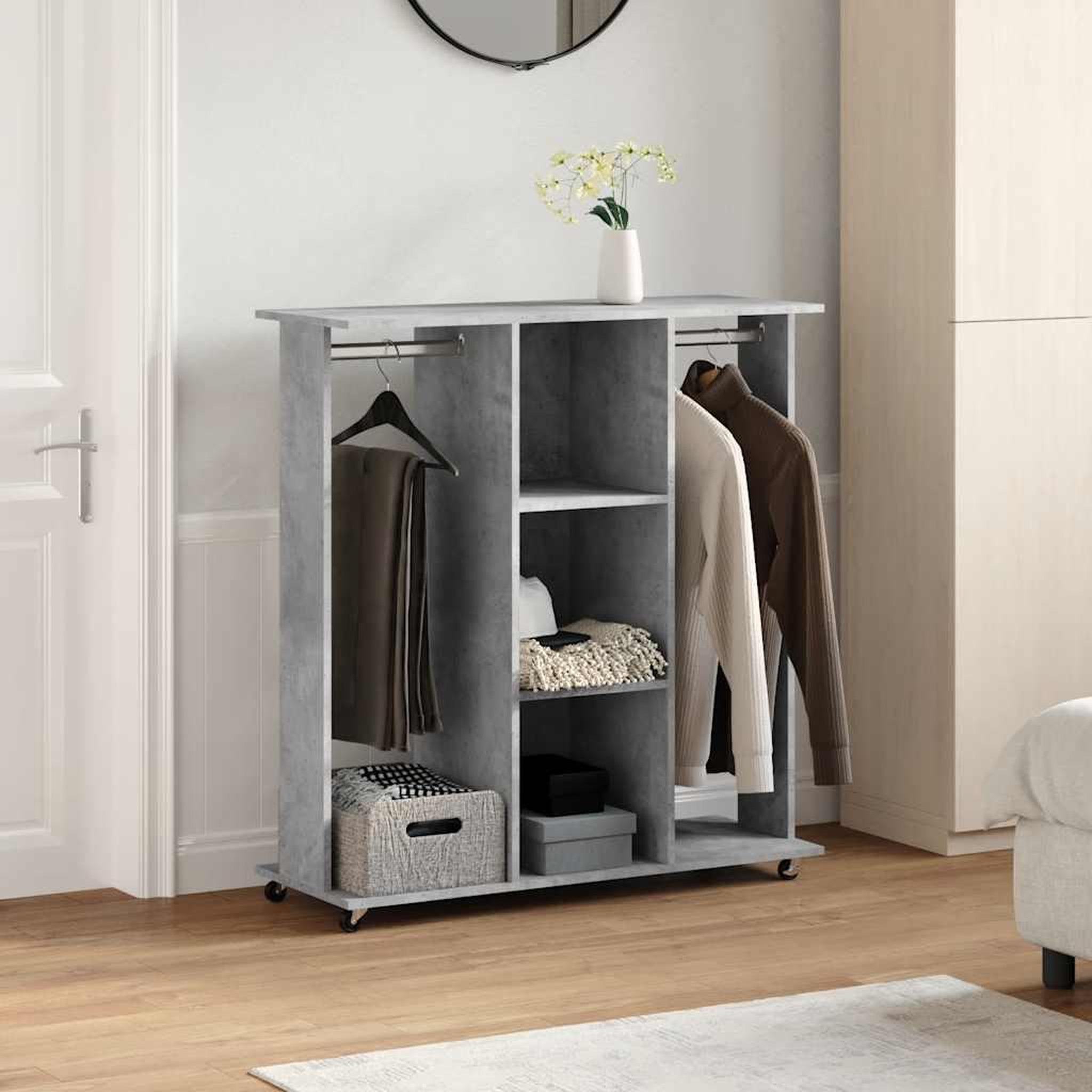 Voir la diapositive 3 : VIDAXL Garde-robe avec roues gris beton 102x38x110cm bois d'ingenierie