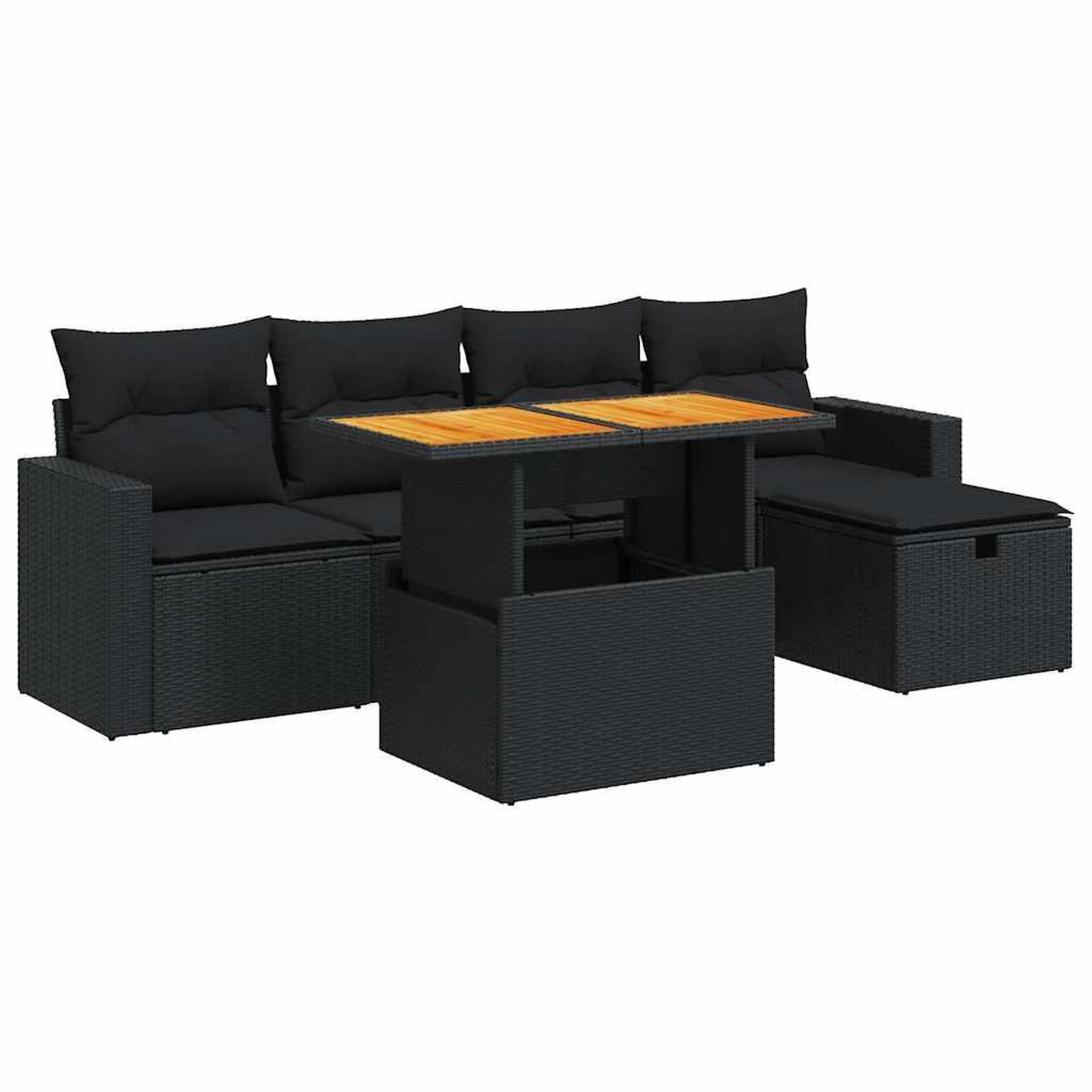 Voir la diapositive 2 : VIDAXL Salon de jardin 6 pcs avec coussins noir resine tressee acacia