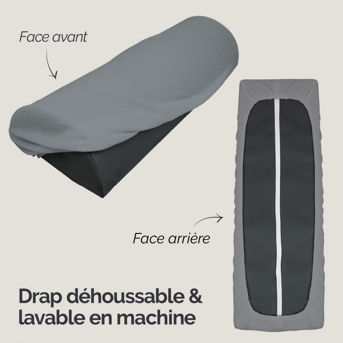VIVEZEN Drap housse de protection en éponge pour coussin demi-rond 66 cm x 22 cm x 12 cm de table de massage - Gris