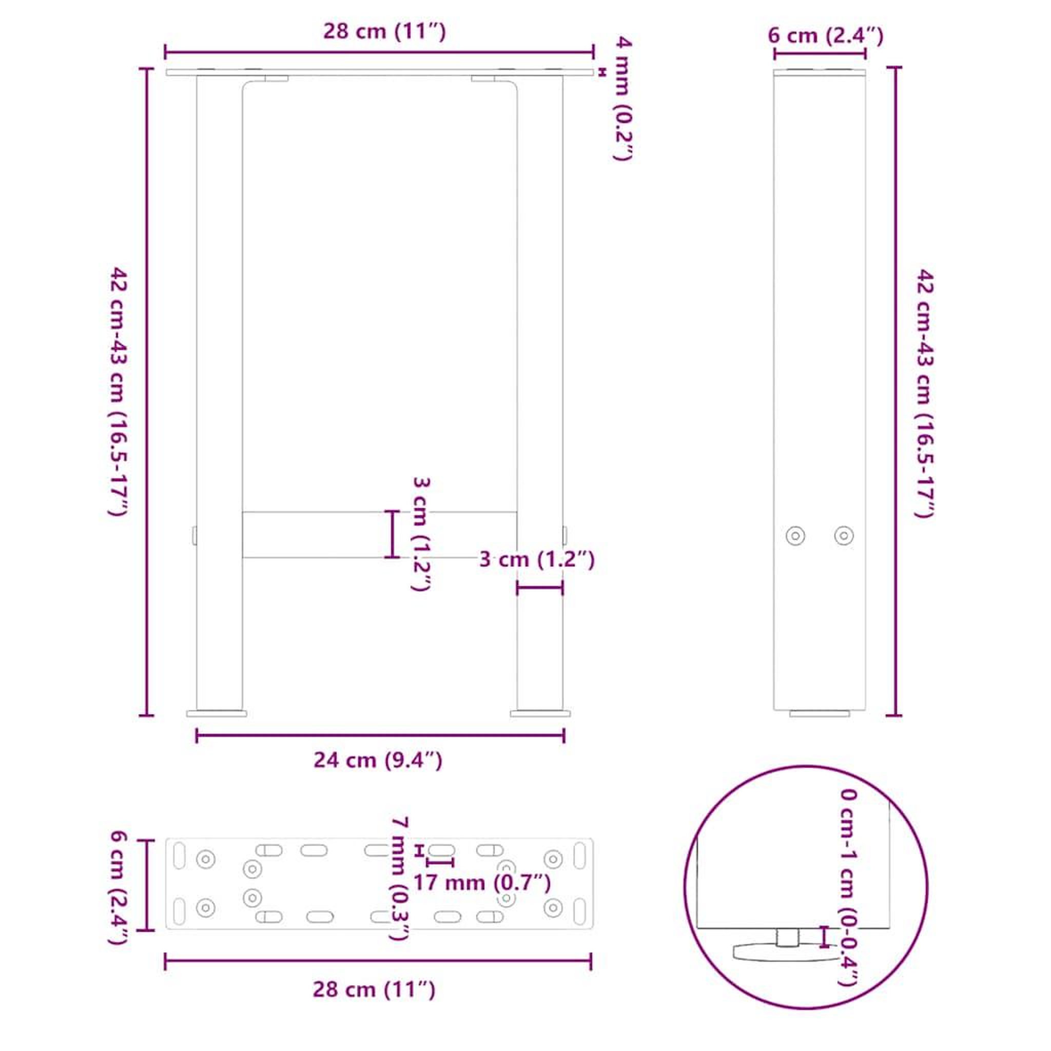 Voir la diapositive 6 : VIDAXL Pieds de table basse anthracite 2 pcs 28x(42-43) cm acier