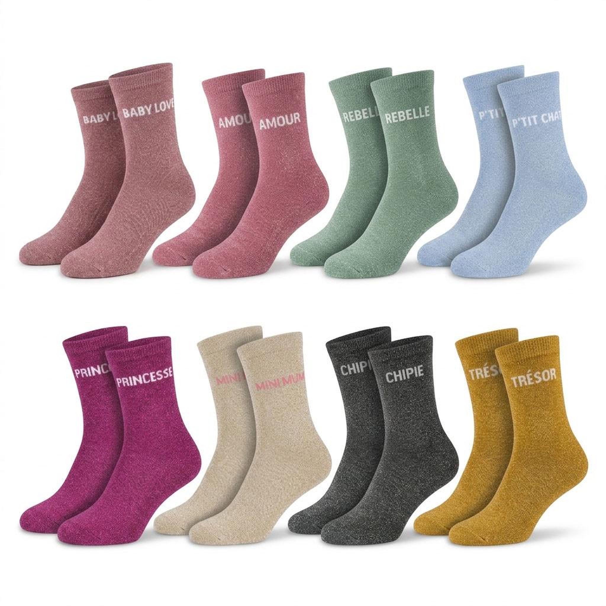 Voir la diapositive 3 : OZABI Ozabi chaussettes fille a paillettes message humoristique pack de 8 paires