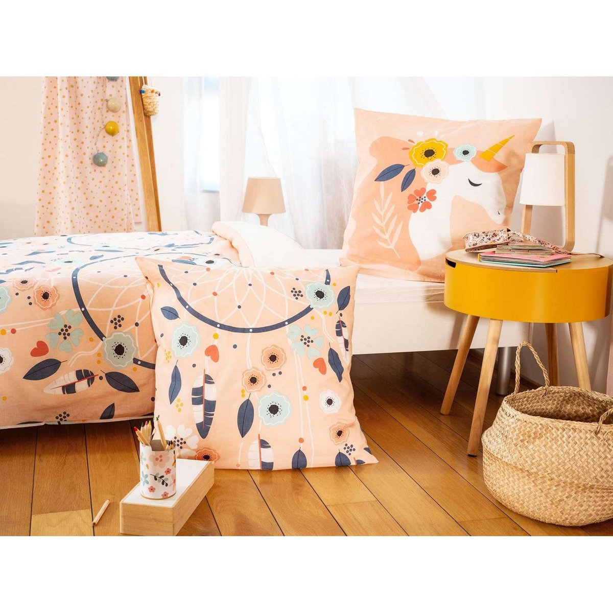 COTE DECO Parure de lit enfant Attrape-rêves - 100% coton adouci 57 fils - 140 x 200 cm