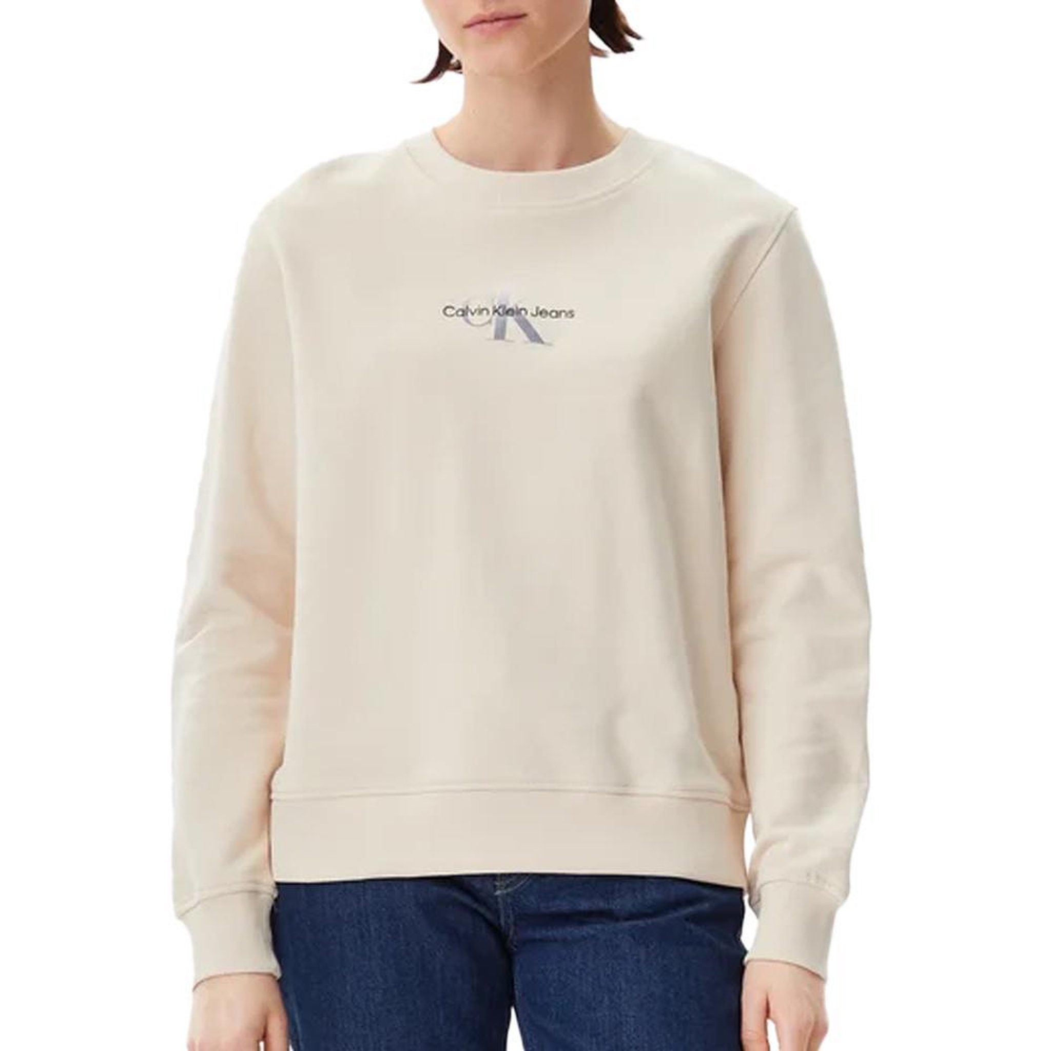 Voir la diapositive 1 : CALVIN KLEIN JEANS Sweat Écru Femme Calvin Klein Gradient Monologo